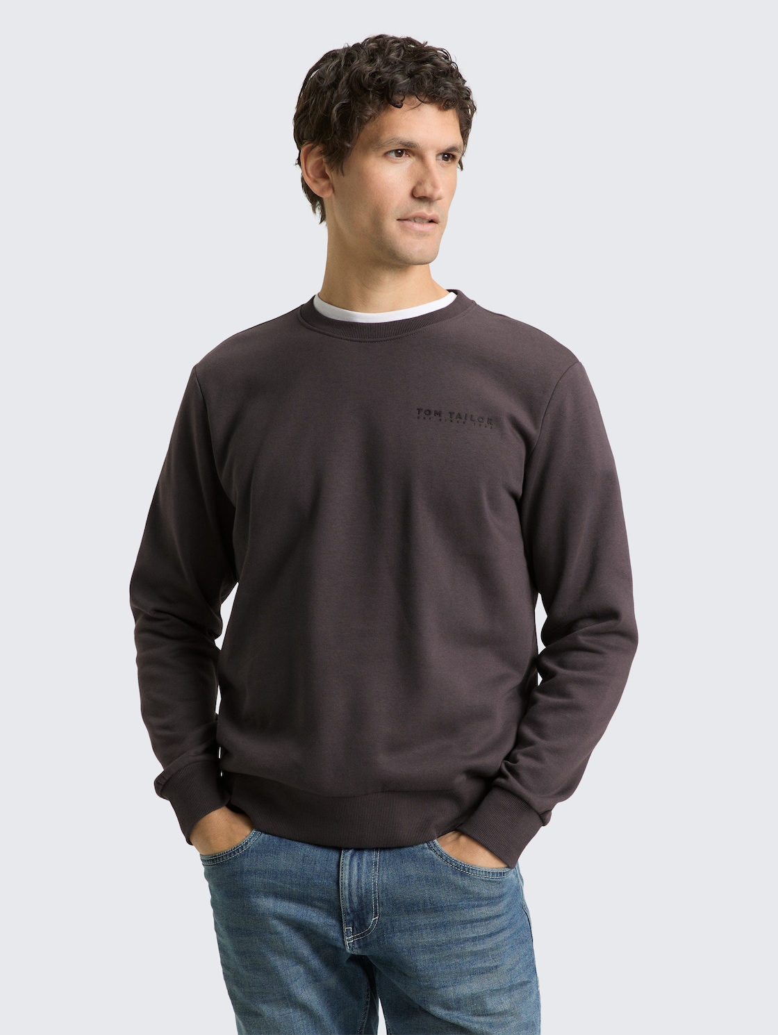 Thumbnail - TOM TAILOR Herren Sweatshirt mit Rundhalsausschnitt, schwarz, Logo Print, Gr. XXXL