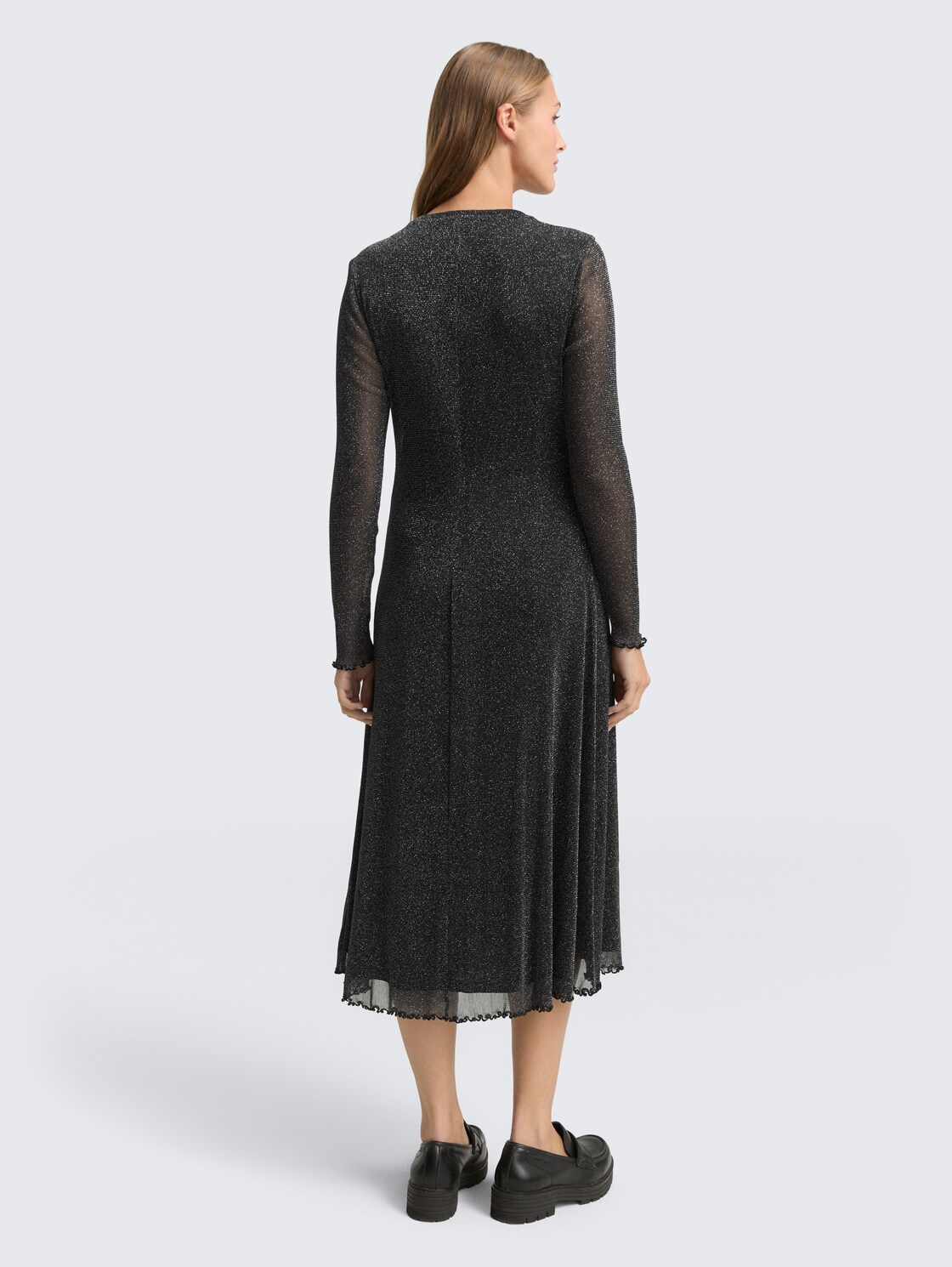 Thumbnail - TOM TAILOR DENIM Damen Midi-Meshkleid mit Glitzer-Effekt, schwarz, Uni, Gr. XXL