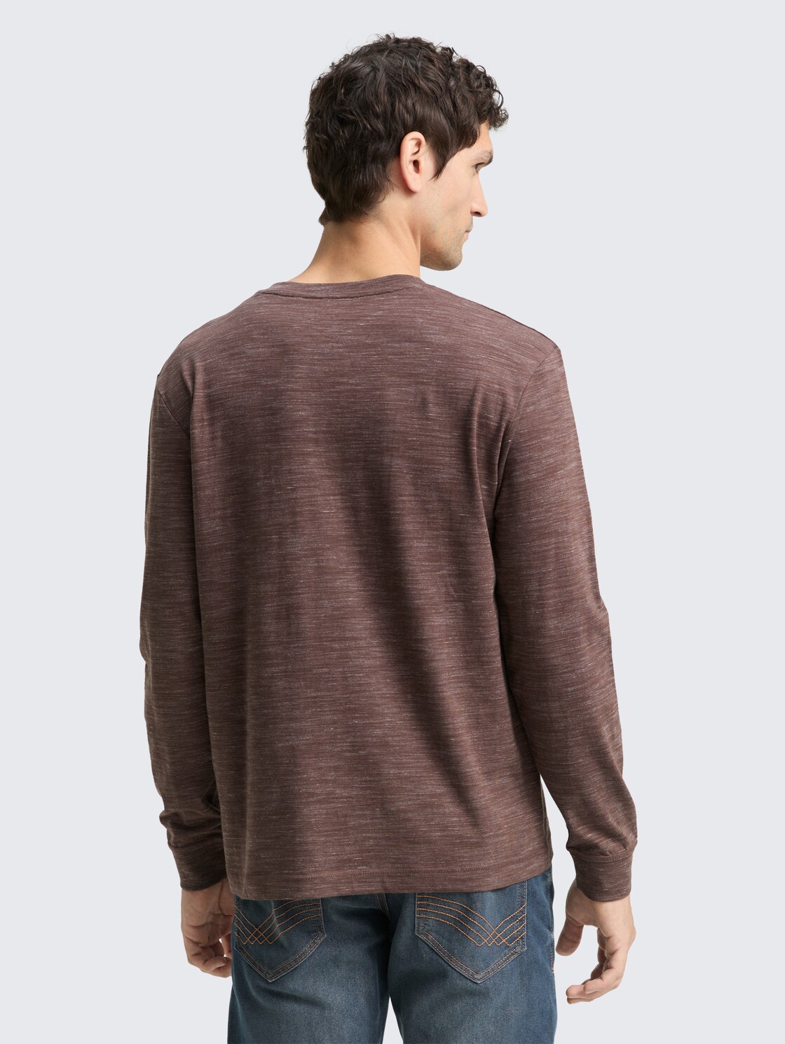 Thumbnail - TOM TAILOR Herren Serafino Langarmshirt, braun, Meliert, Gr. L