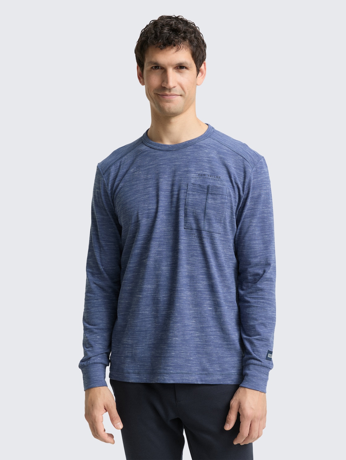 Thumbnail - TOM TAILOR Herren Langarmshirt mit Brusttasche, blau, Meliert, Gr. L