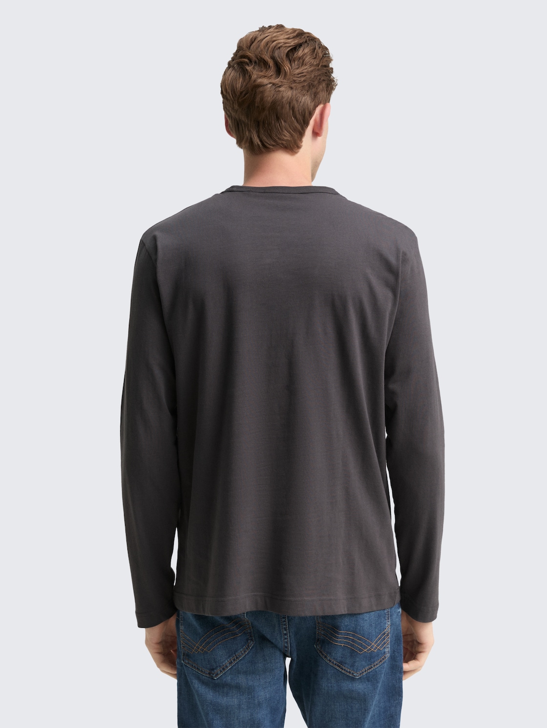 Thumbnail - TOM TAILOR Herren Langarmshirt mit Logo-Print, schwarz, Uni, Gr. M