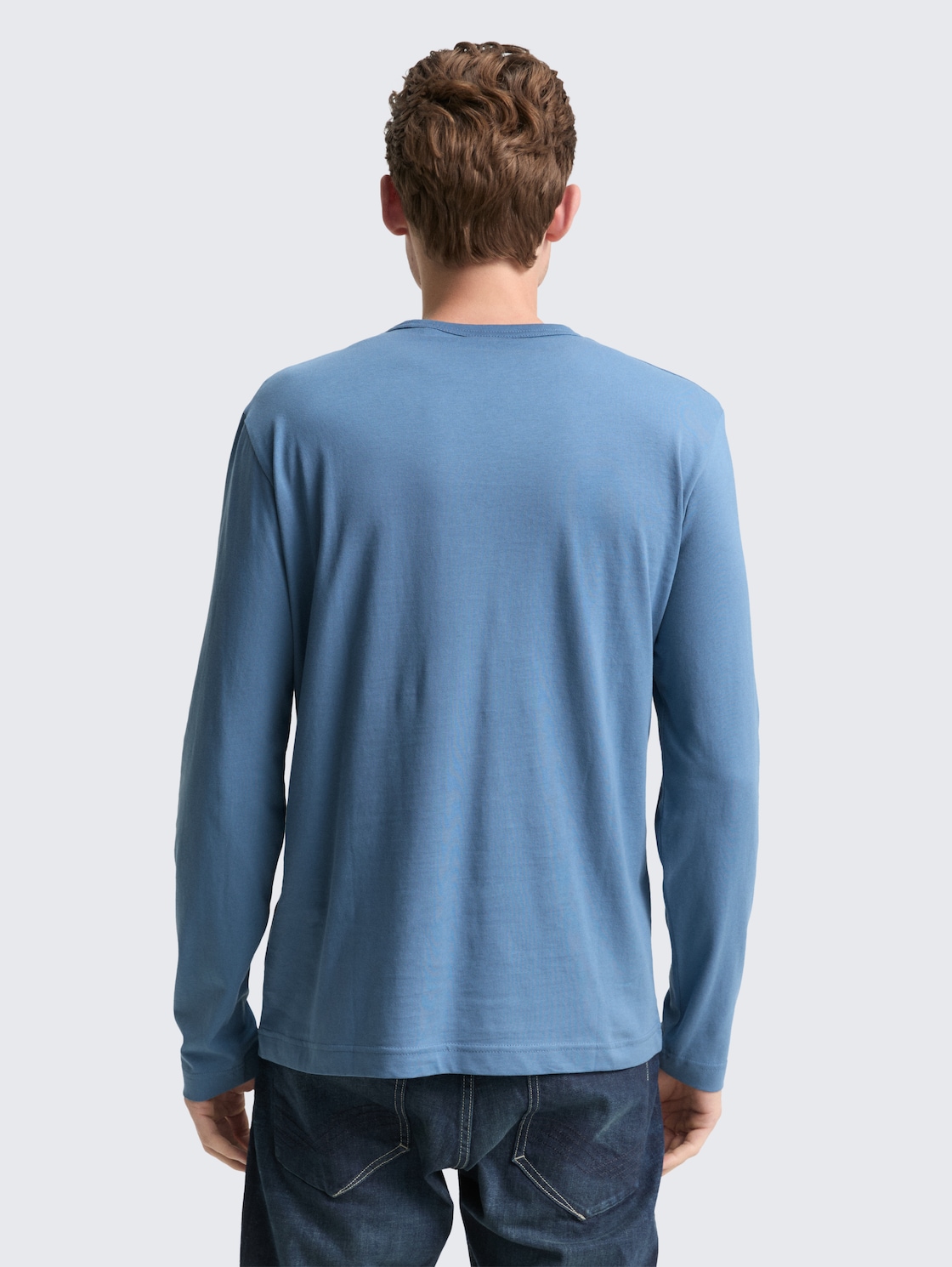 Thumbnail - TOM TAILOR Herren Langarmshirt mit Logo-Print, blau, Uni, Gr. XXL