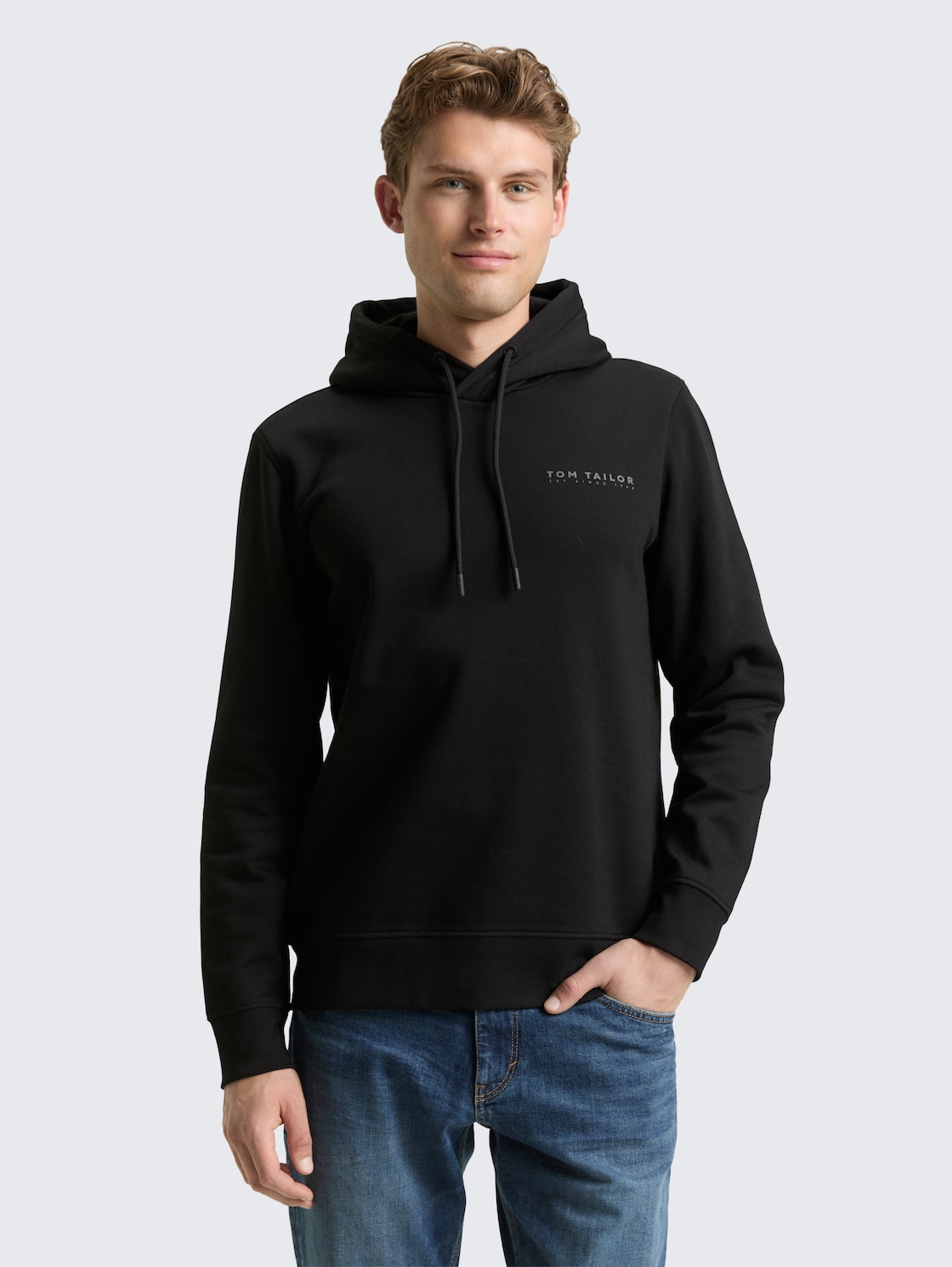 Thumbnail - TOM TAILOR Herren Hoodie Sweatshirt, schwarz, Uni, Gr. S