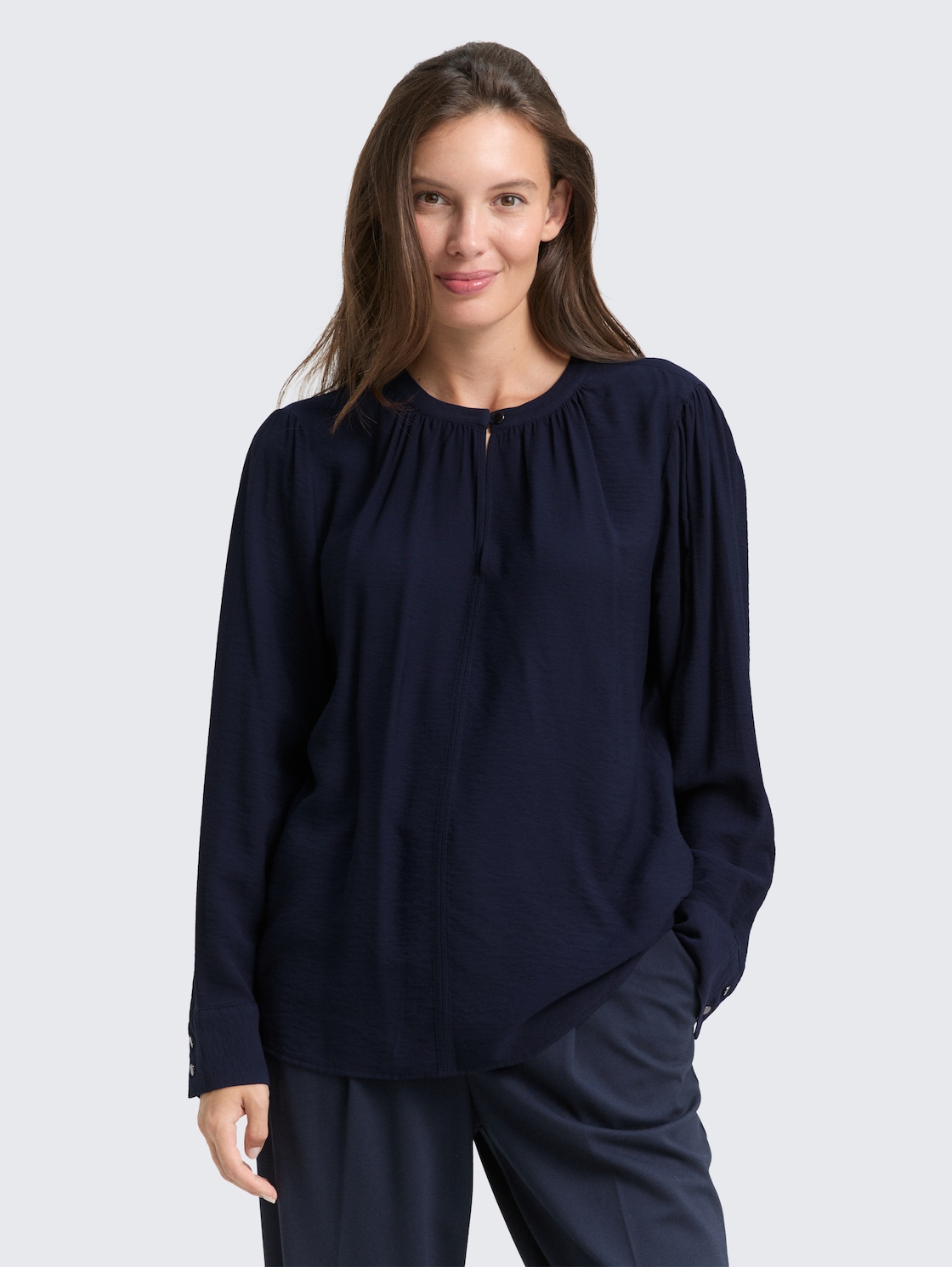 Thumbnail - TOM TAILOR Damen Crinkle Bluse mit Raffungen, blau, Uni, Gr. 44