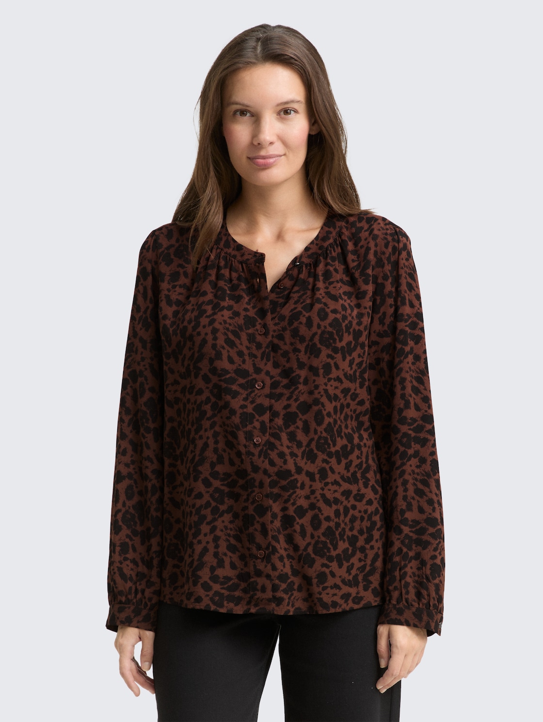 Thumbnail - TOM TAILOR Damen Bluse mit Leo-Print, braun, Animalprint, Gr. 46