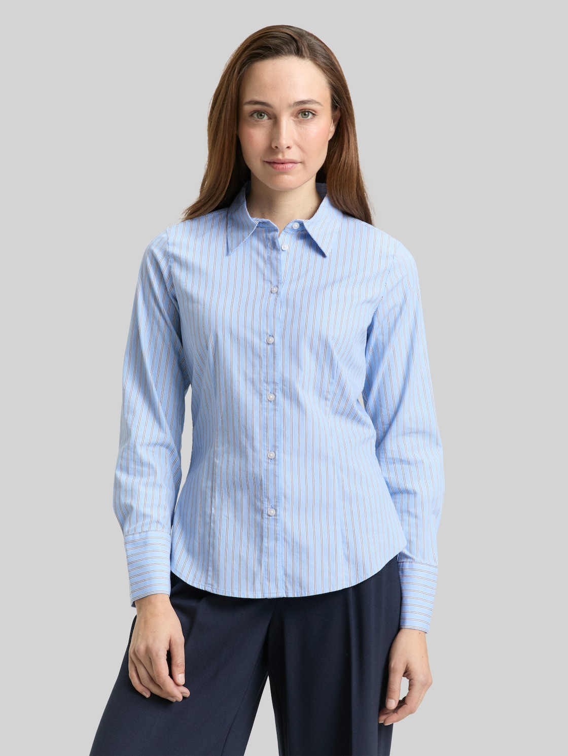  Tom Tailor Damen Fitted Popeline Hemdbluse, Blau, Gestreift, Gr. 36 