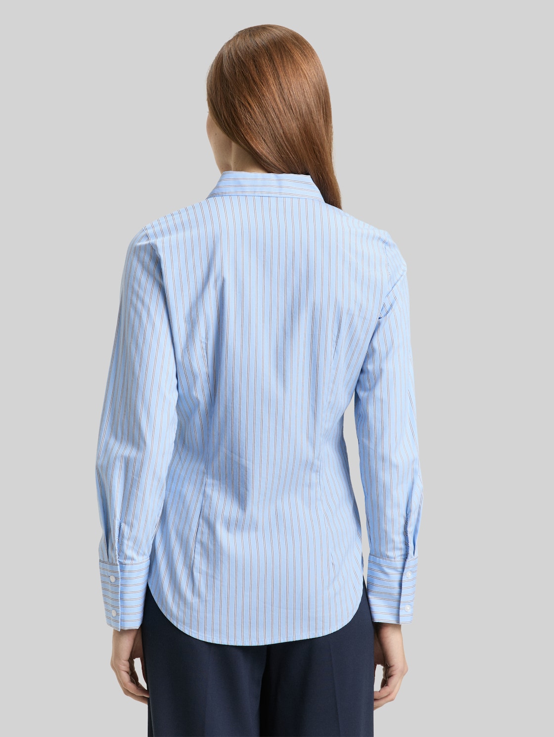  Tom Tailor Damen Fitted Popeline Hemdbluse, Blau, Gestreift, Gr. 36 
