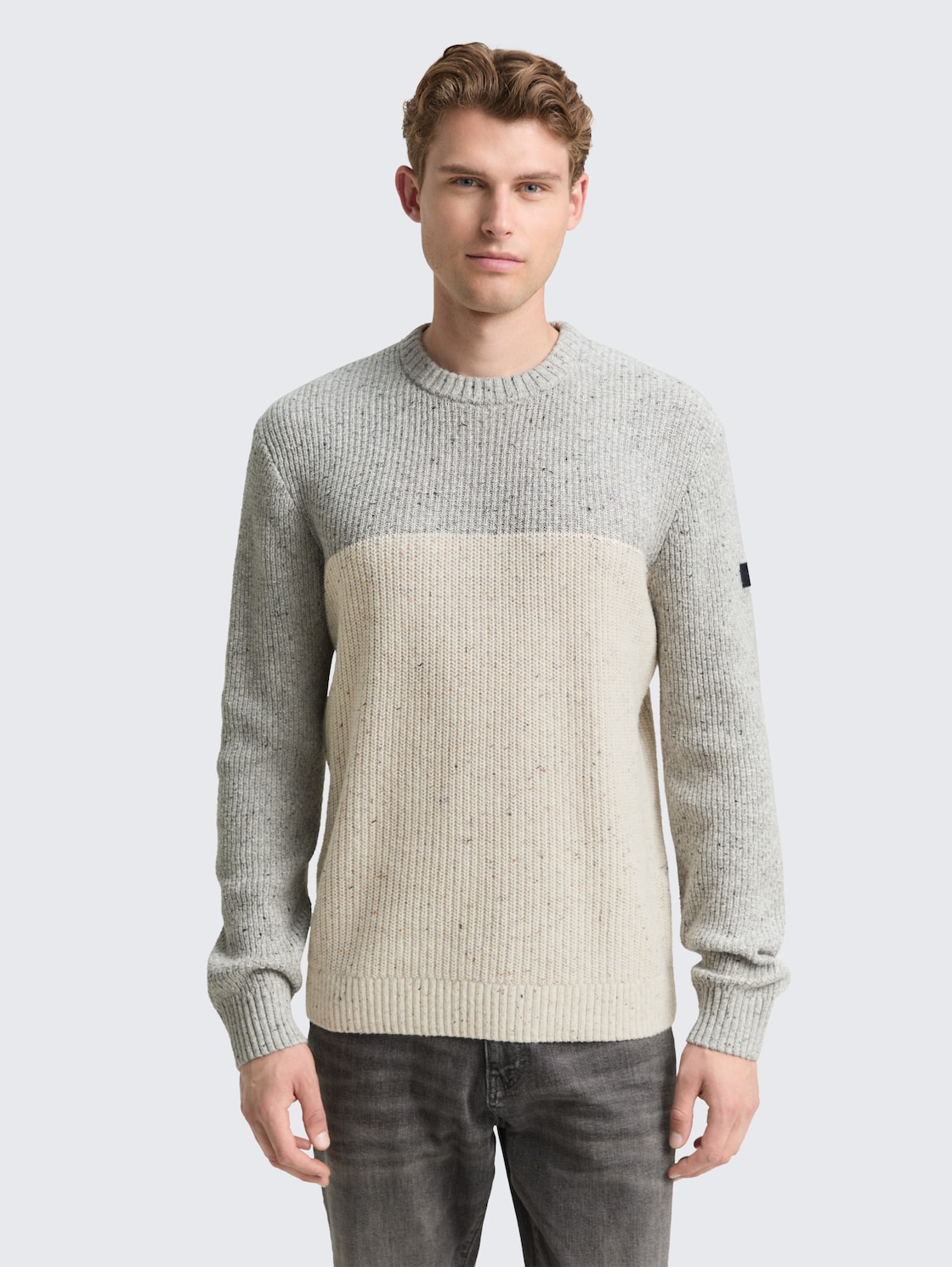 Thumbnail - TOM TAILOR Herren Strickpullover mit Strukturmix, weiß, Colour Blocking, Gr. L