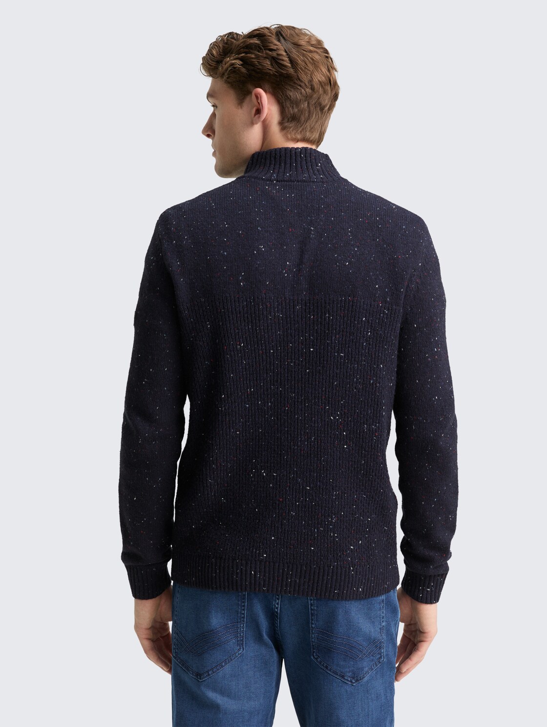 Thumbnail - TOM TAILOR Herren Troyer Strickpullover mit Strukturmix, blau, Meliert, Gr. M