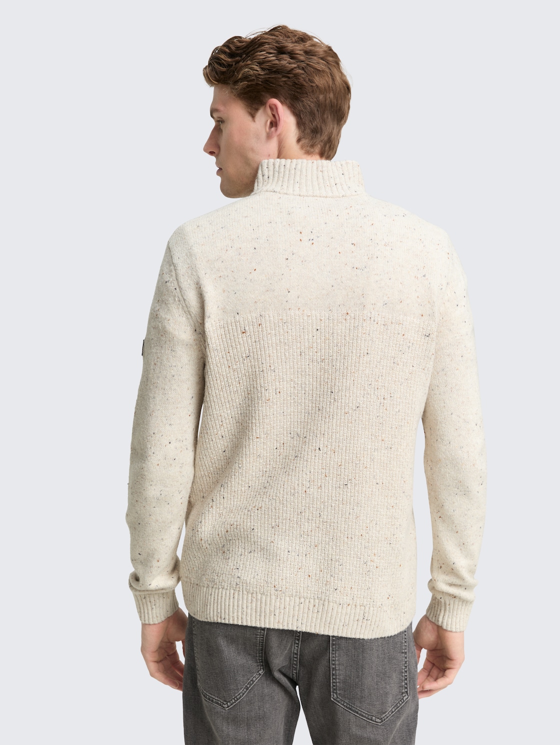 Thumbnail - TOM TAILOR Herren Troyer Strickpullover mit Strukturmix, weiß, Meliert, Gr. L