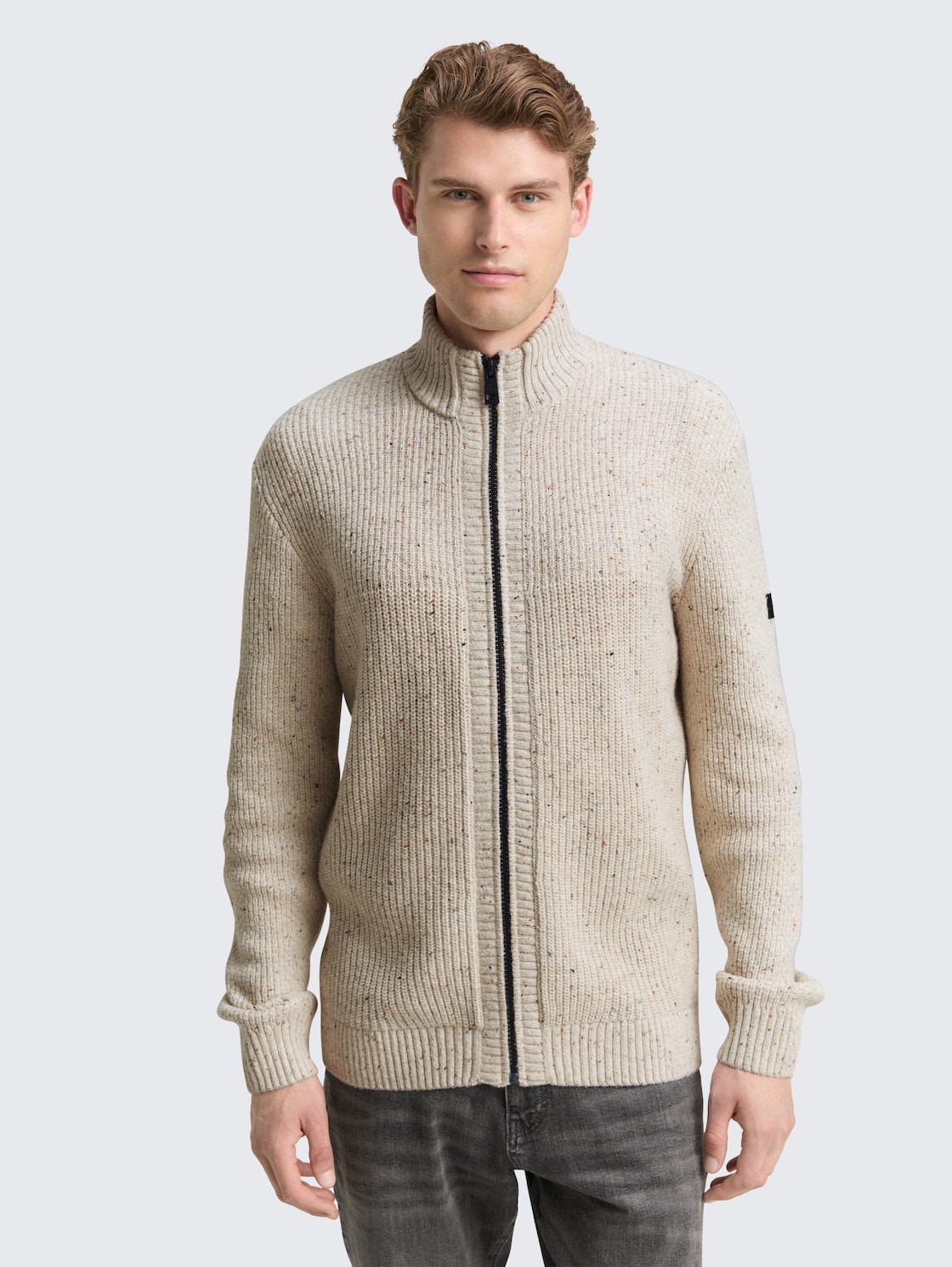 Thumbnail - TOM TAILOR Herren Strickjacke mit Strukturmix, weiß, Meliert, Gr. L