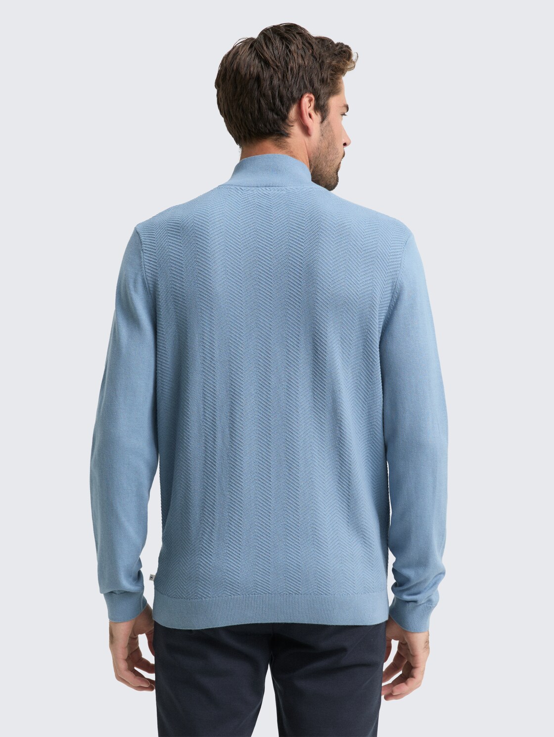 Thumbnail - TOM TAILOR Herren Troyer Strickpullover mit Fischgrät-Struktur, blau, Uni, Gr. S