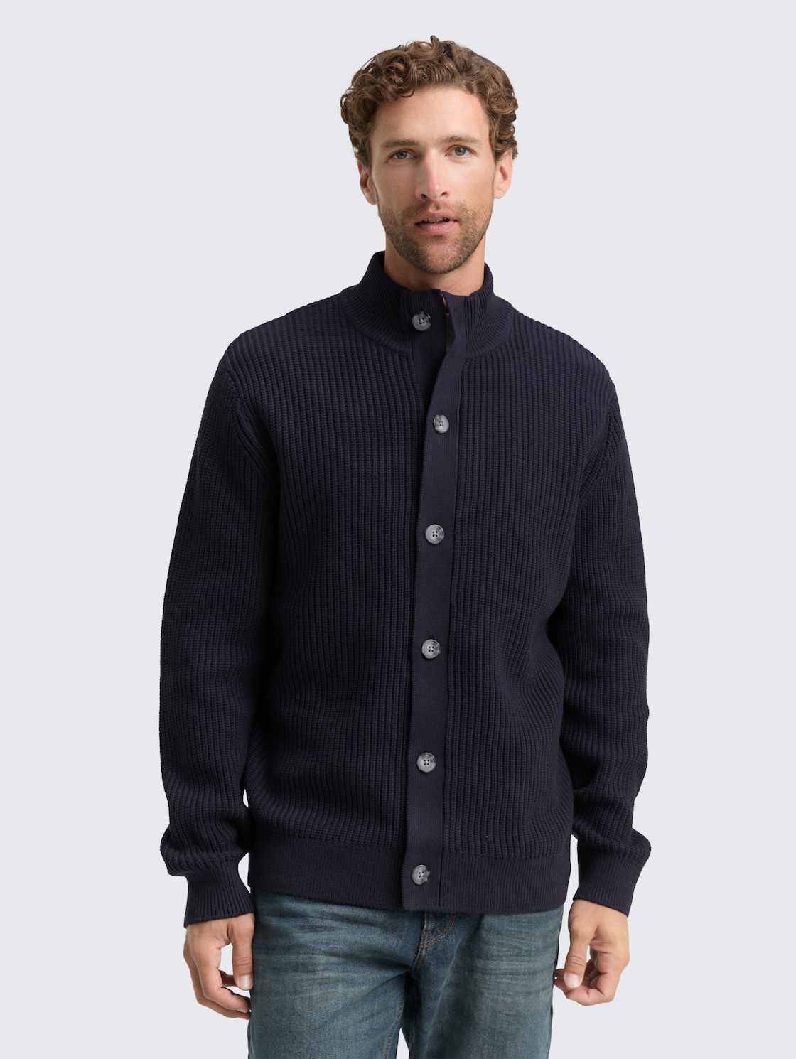 Thumbnail - TOM TAILOR Herren Strickjacke mit Knopfleiste, blau, Uni, Gr. XL