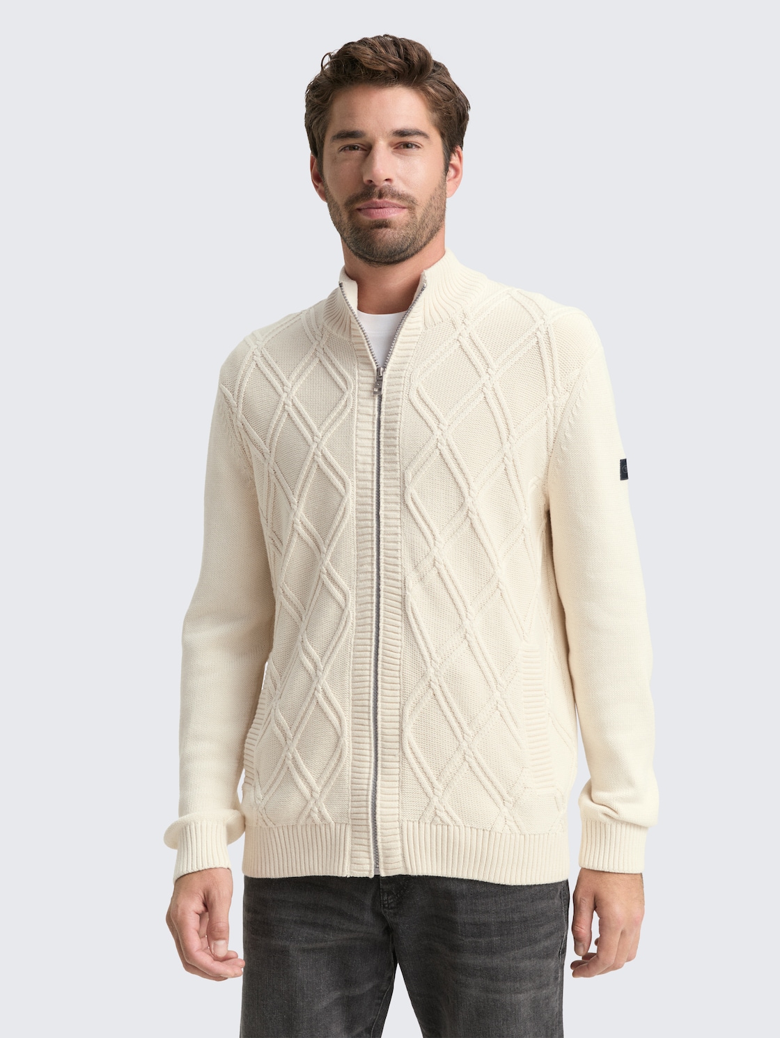 Thumbnail - TOM TAILOR Herren Strickjacke mit Zopfmuster, braun, Uni, Gr. S