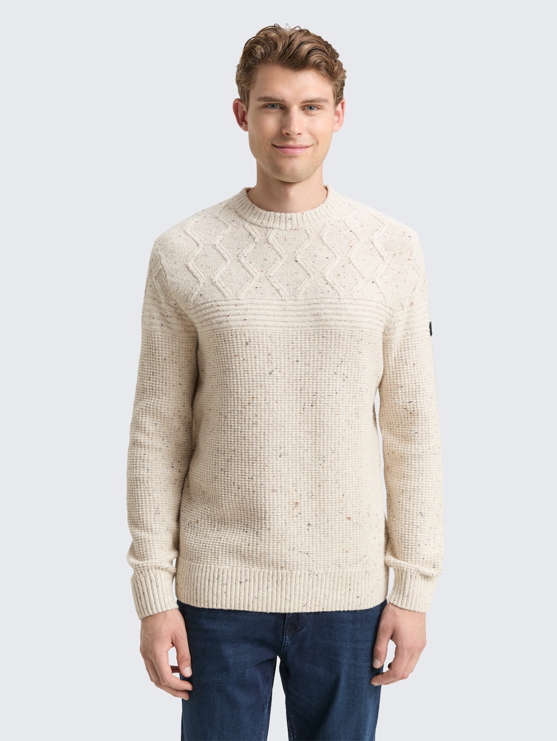 Thumbnail - TOM TAILOR Herren Strickpullover mit Strukturmix, weiß, Meliert, Gr. S