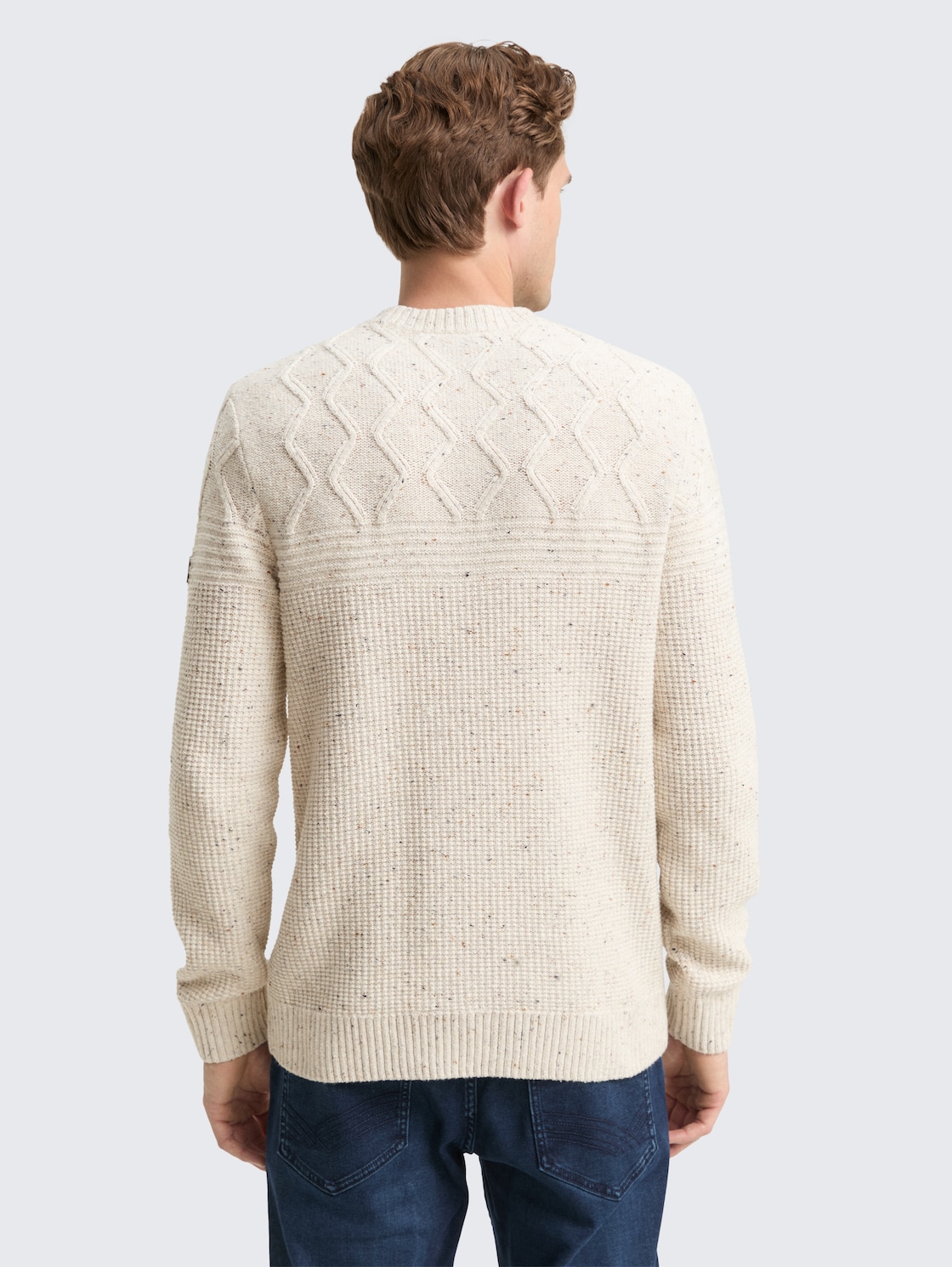 Thumbnail - TOM TAILOR Herren Strickpullover mit Strukturmix, weiß, Meliert, Gr. S