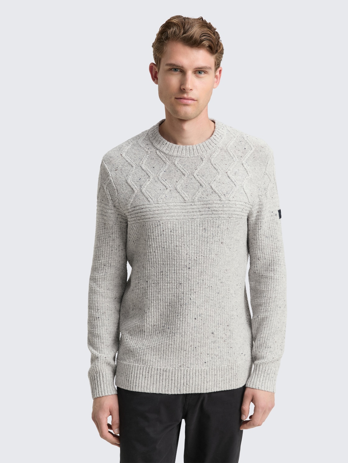Thumbnail - TOM TAILOR Herren Strickpullover mit Strukturmix, grau, Meliert, Gr. L