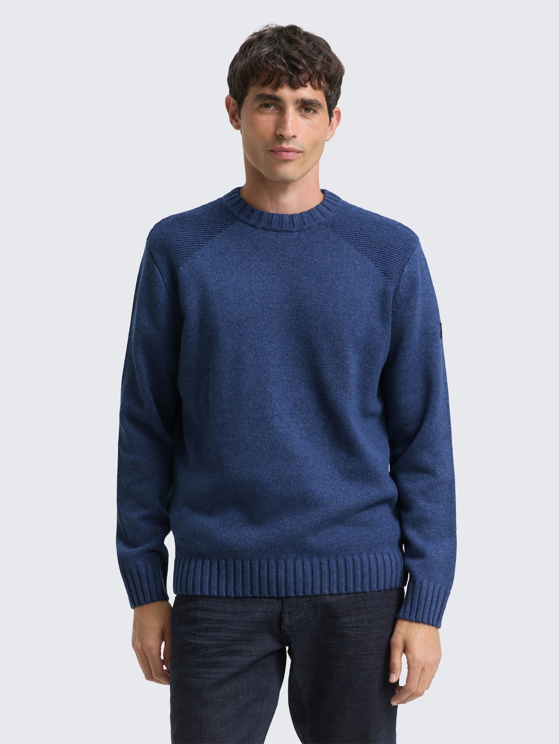 Thumbnail - TOM TAILOR Herren Strickpullover mit Ripp-Details, blau, Meliert, Gr. XL