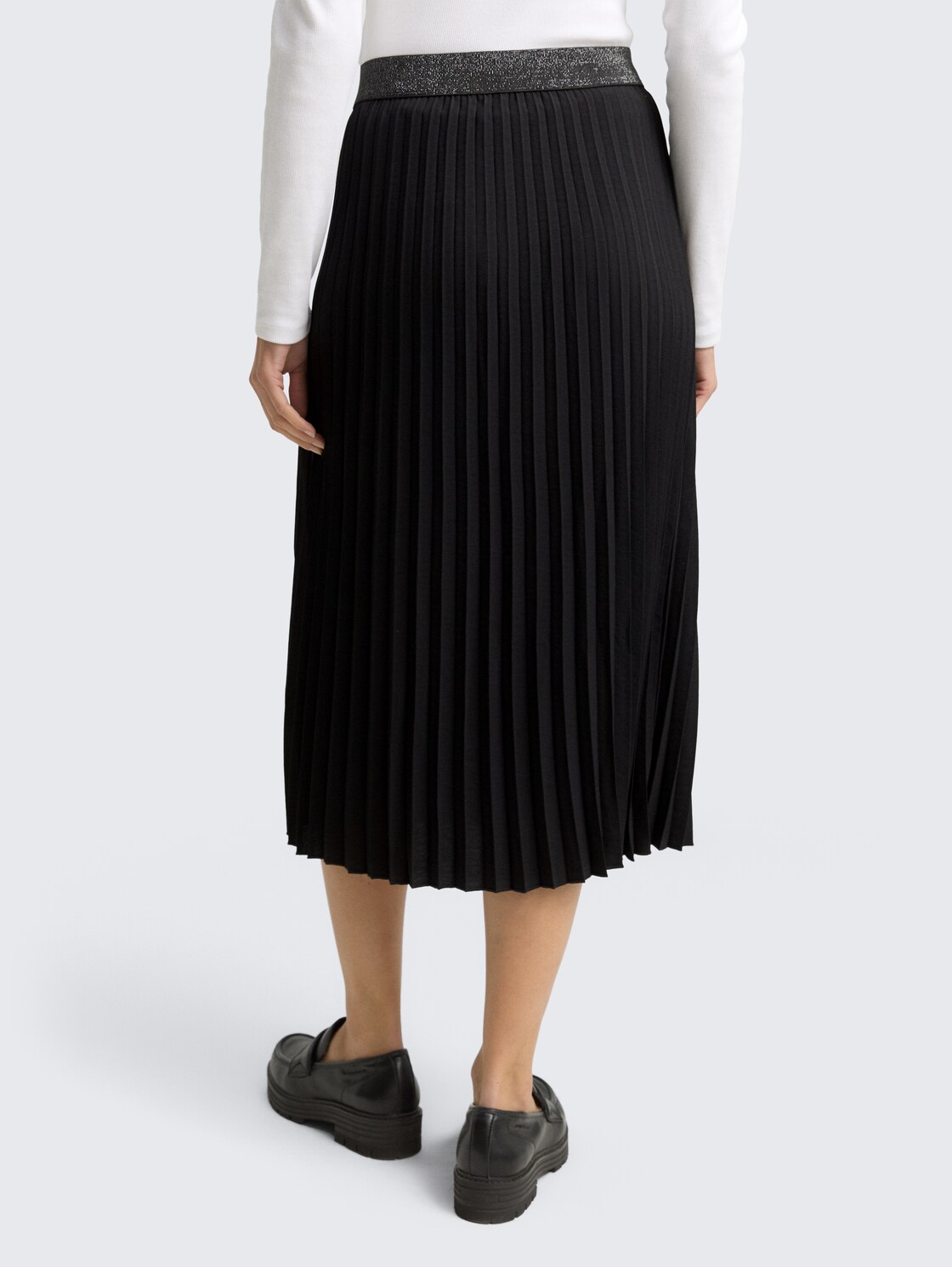 Thumbnail - TOM TAILOR Damen Plissee Midi-Rock mit Glitzer-Detail, schwarz, Uni, Gr. 42