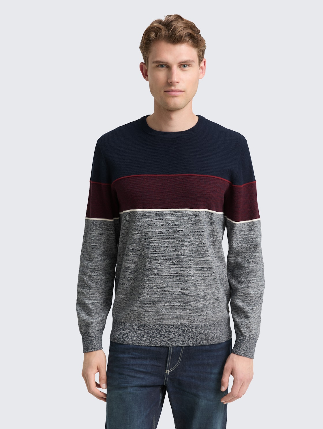 Thumbnail - TOM TAILOR Herren Strickpullover mit Colour Blocking, blau, Colour Blocking, Gr. XXXL