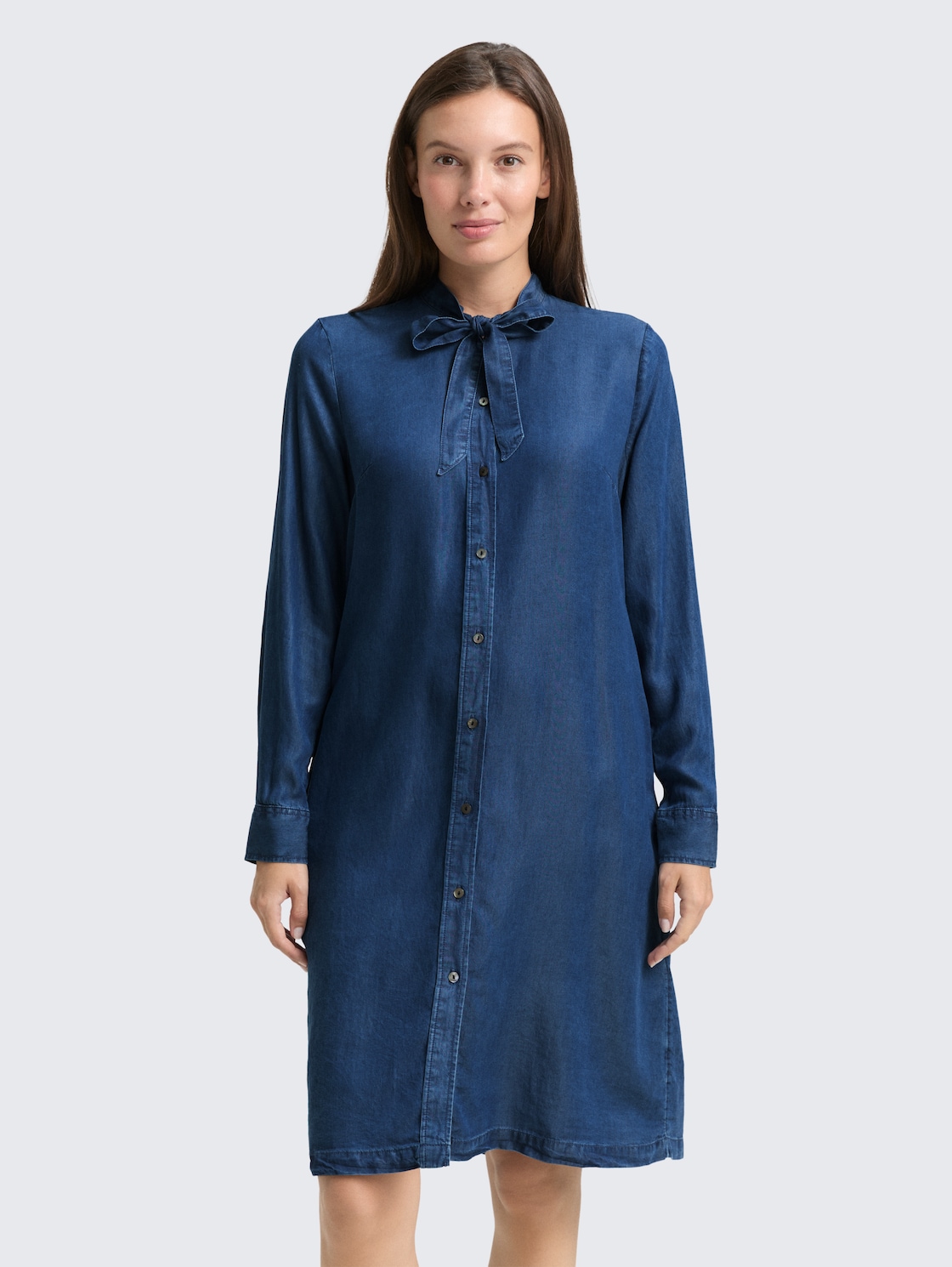 Thumbnail - TOM TAILOR Damen Jeanskleid mit Schleifen-Detail, blau, Uni, Gr. 38