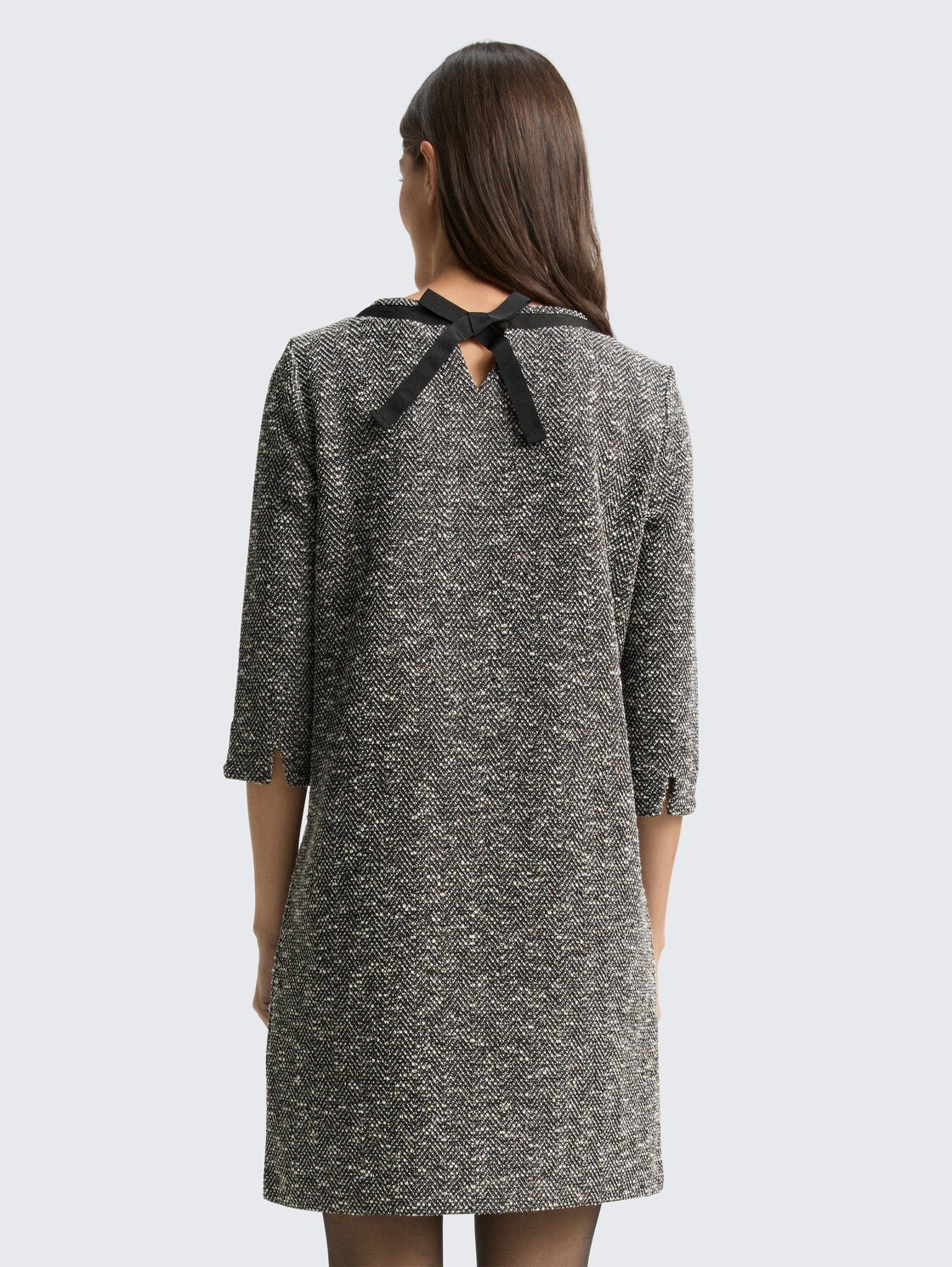 Thumbnail - TOM TAILOR Damen Bouclé Kleid mit Schleifen-Detail, schwarz, Meliert, Gr. 40