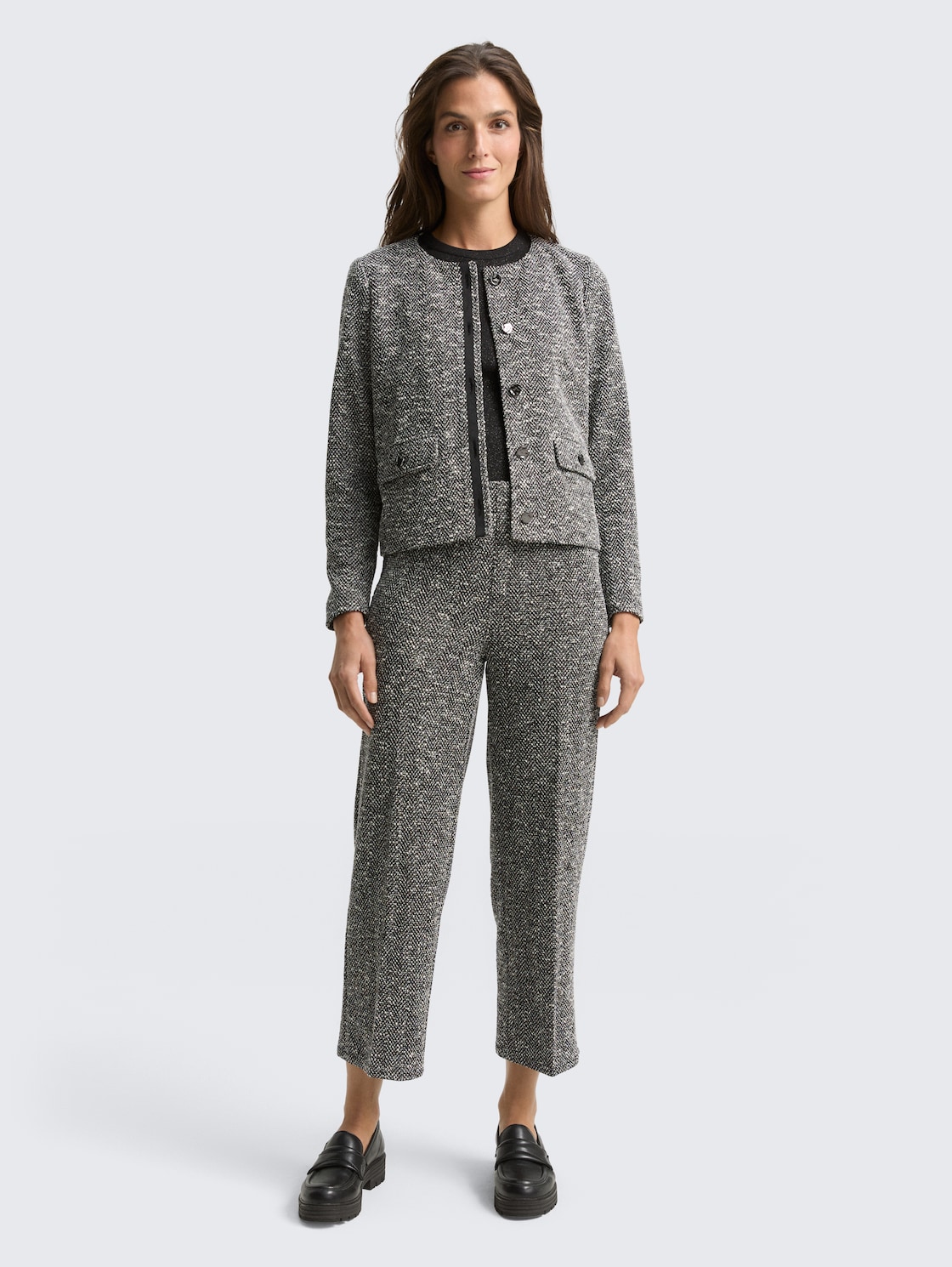 Thumbnail - TOM TAILOR Damen TTLEA Straight Bouclé Hose, schwarz, Meliert, Gr. 38/28