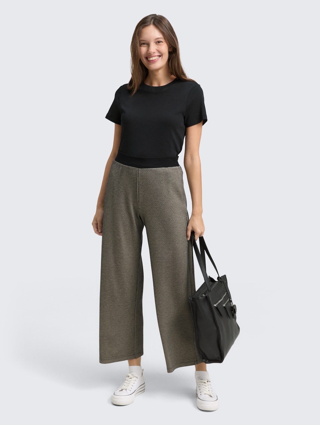 Thumbnail - TOM TAILOR Damen Jacquard Culotte Hose, schwarz, Gemustert, Gr. 34/28