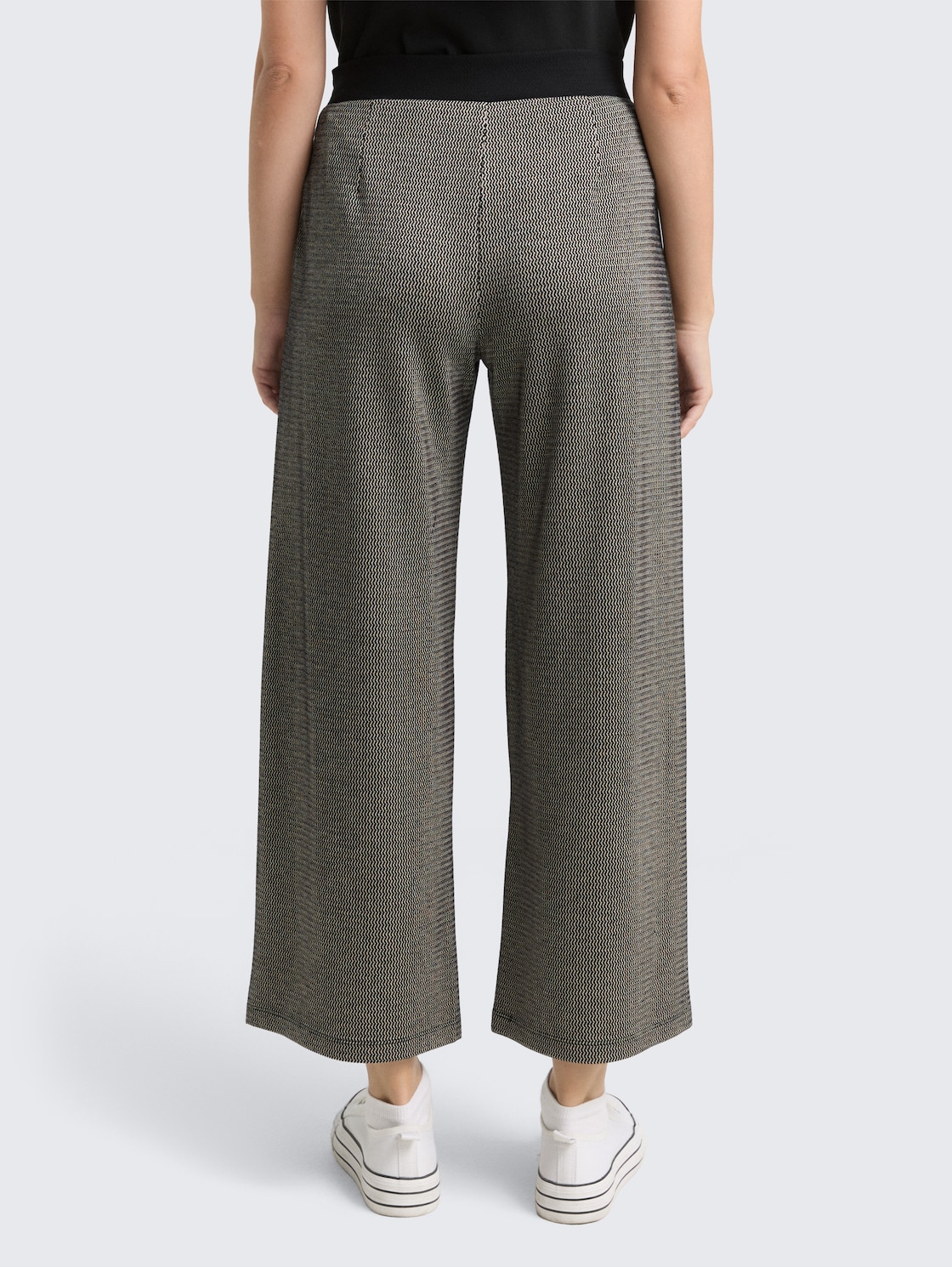 Thumbnail - TOM TAILOR Damen Jacquard Culotte Hose, schwarz, Gemustert, Gr. 34/28