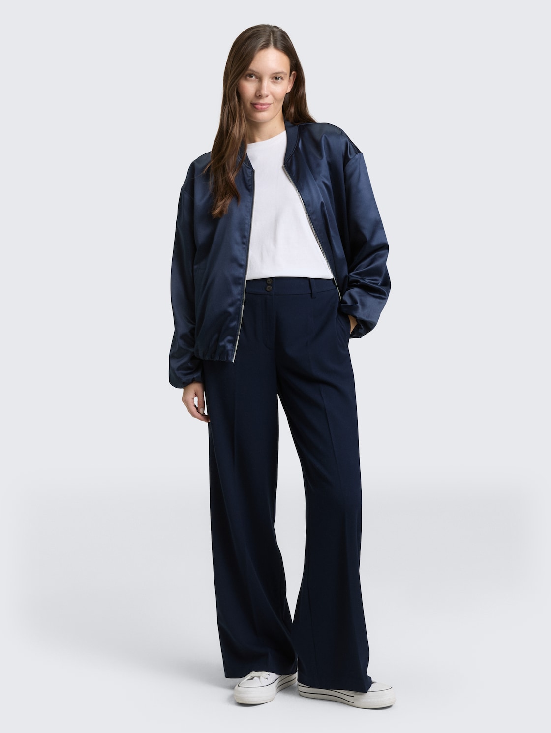 Thumbnail - TOM TAILOR Damen TTLEA WIDE Hose mit Bügelfalte, blau, Uni, Gr. 34/32