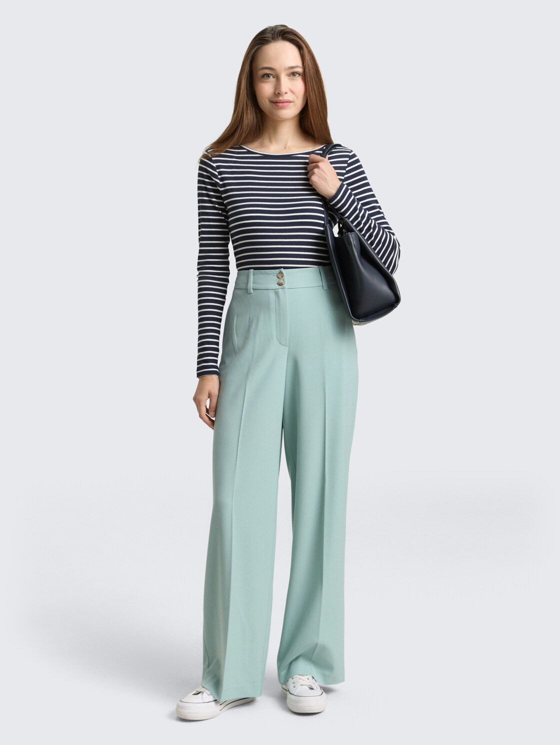 Thumbnail - TOM TAILOR Damen TTLEA WIDE Hose mit Bügelfalte, grün, Meliert, Gr. 38/32