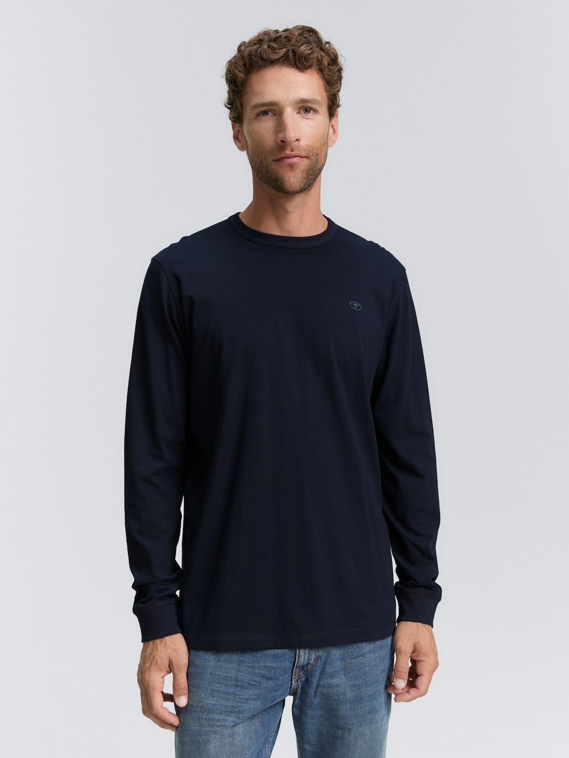 Thumbnail - TOM TAILOR Herren Basic Langarmshirt aus Baumwolle, blau, Uni, Gr. L