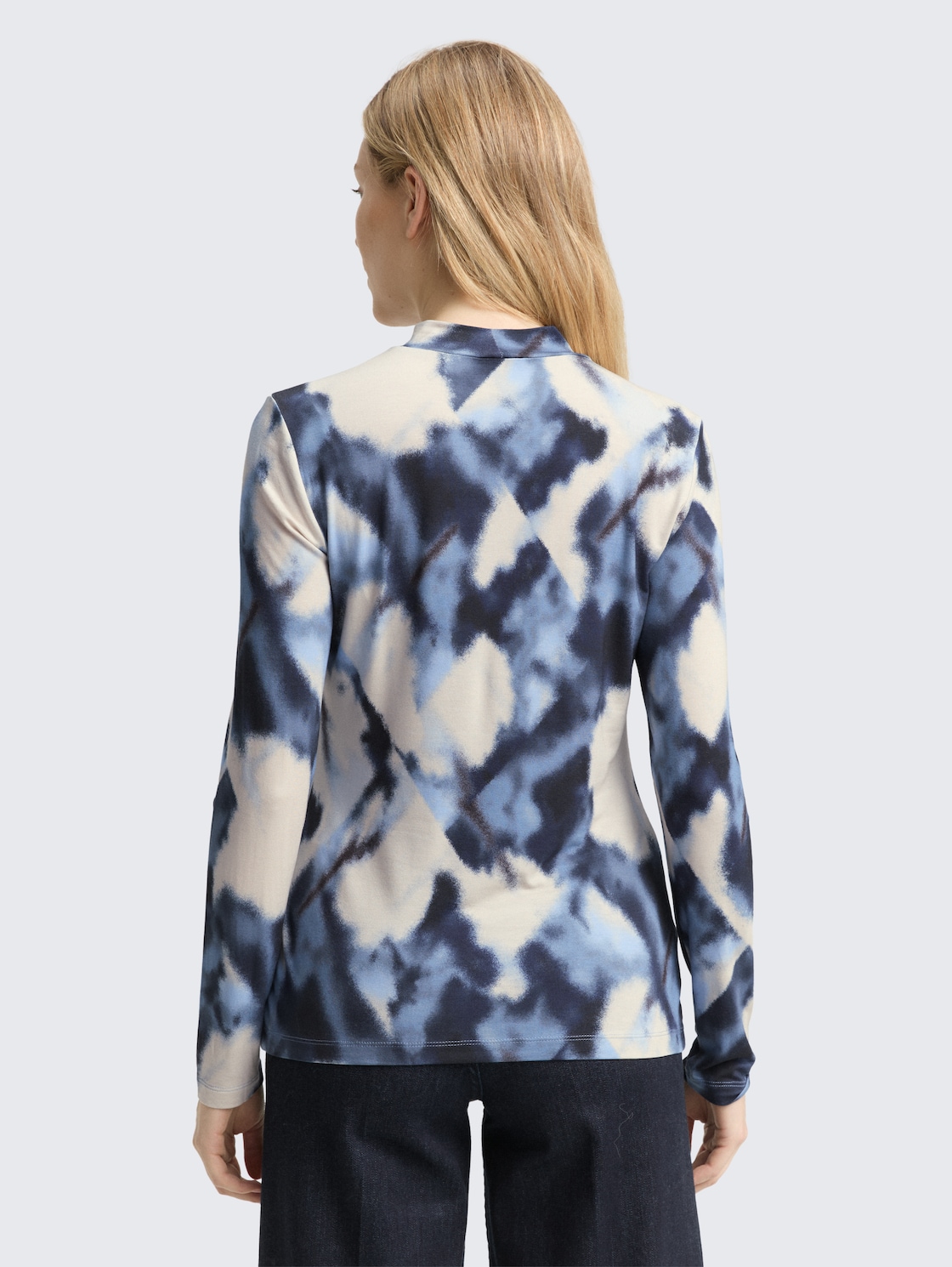 Thumbnail - TOM TAILOR Damen Slim Fit Langarmshirt mit Muster, blau, Gemustert, Gr. M