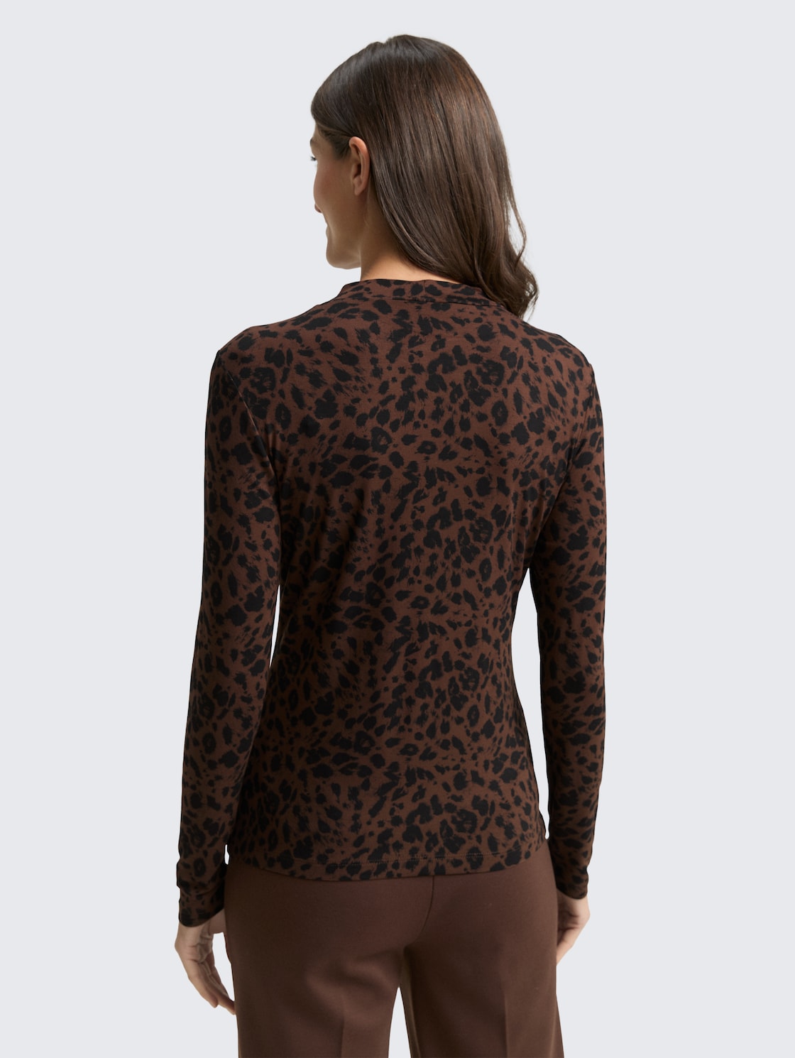 Thumbnail - TOM TAILOR Damen Slim Fit Langarmshirt mit Muster, braun, Animalprint, Gr. XXXL