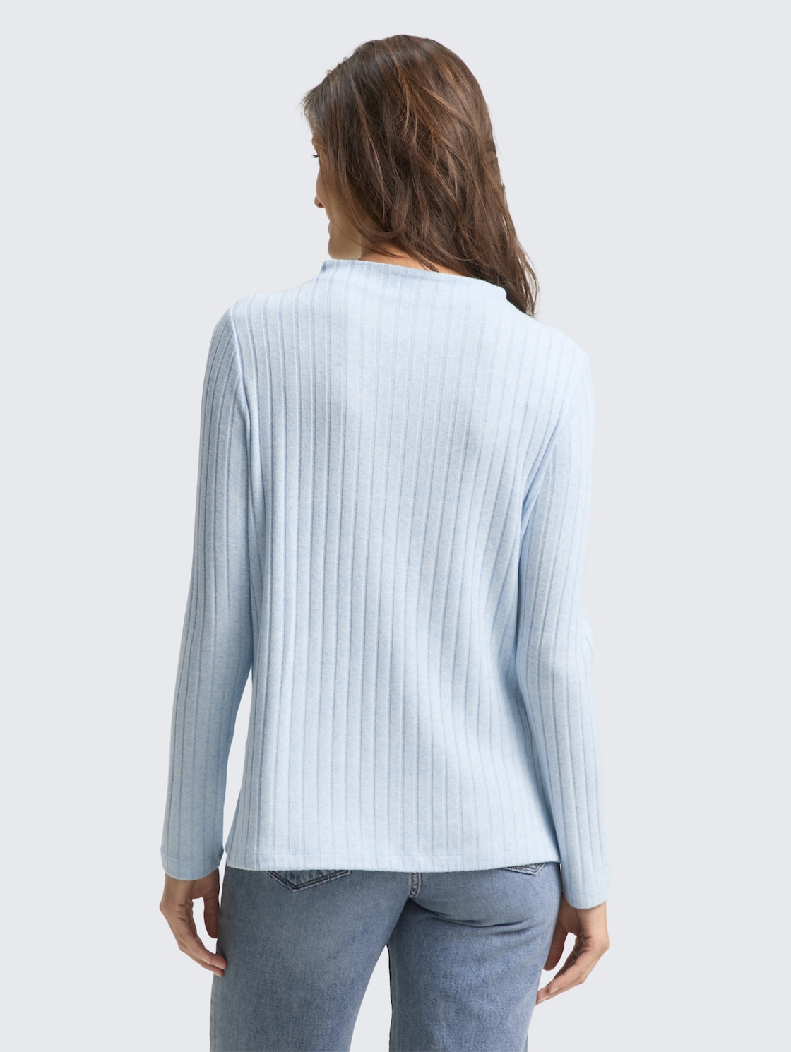 Thumbnail - TOM TAILOR Damen Cosy Langarmshirt mit Stehkragen, blau, Meliert, Gr. XXXL