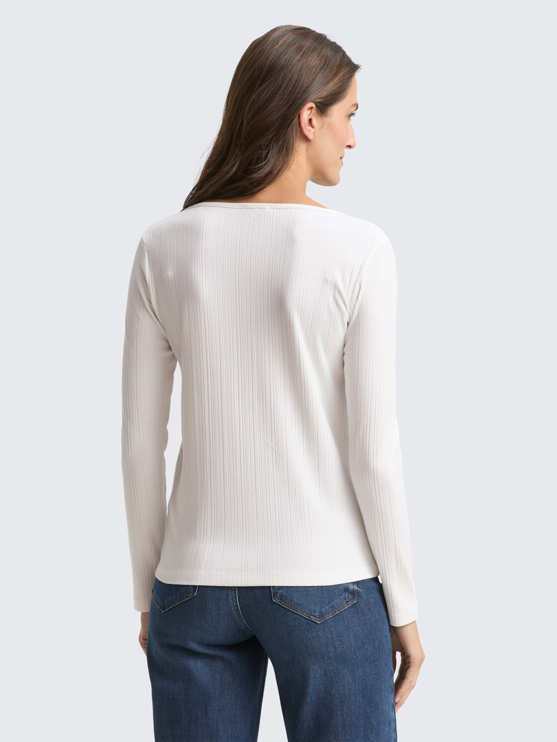 Thumbnail - TOM TAILOR Damen Slim Fit Henley Langarmshirt, weiß, Uni, Gr. S