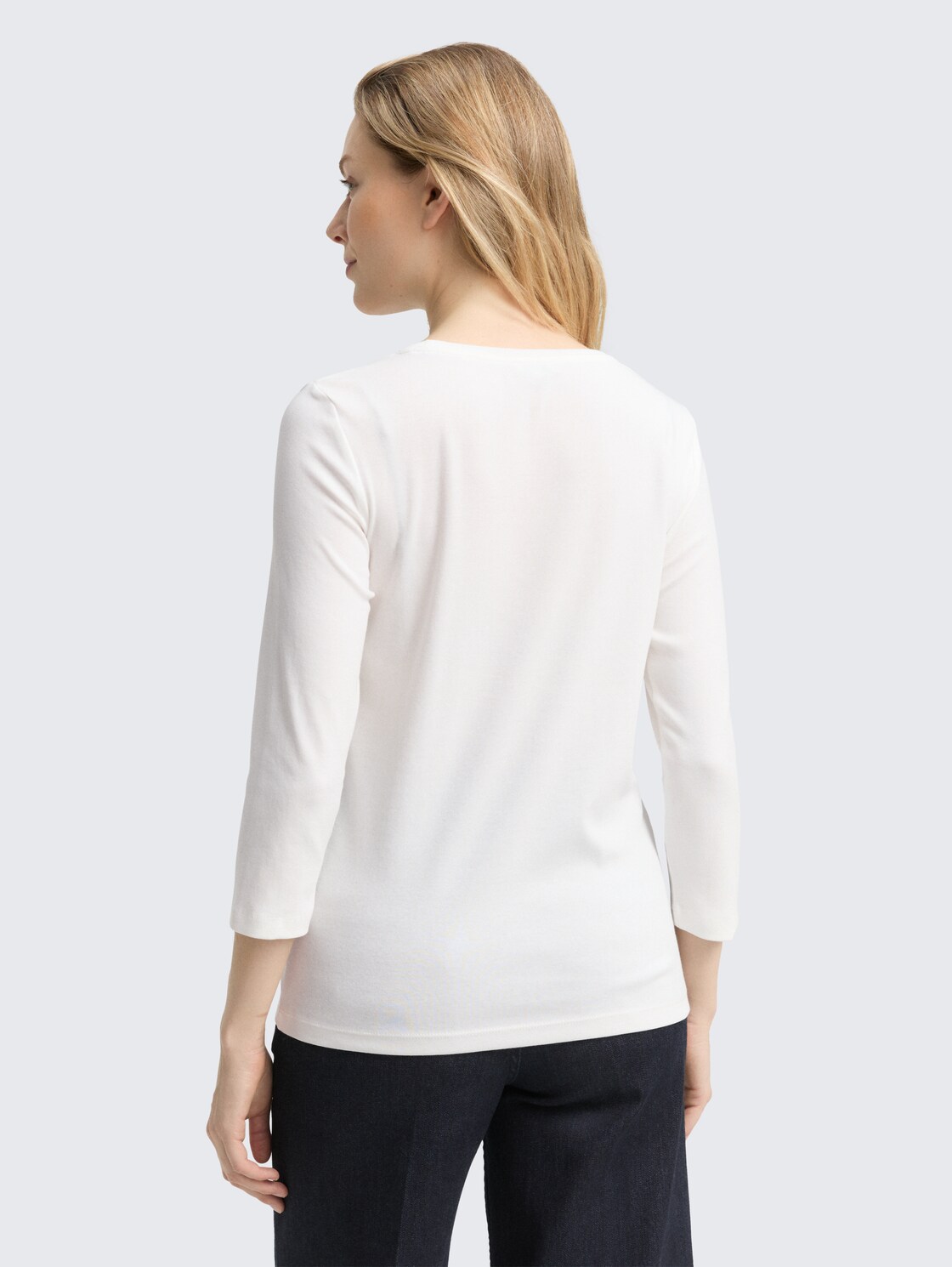 Thumbnail - TOM TAILOR Damen Slim Fit Langarmshirt mit Glitzer-Logo, weiß, Uni, Gr. M