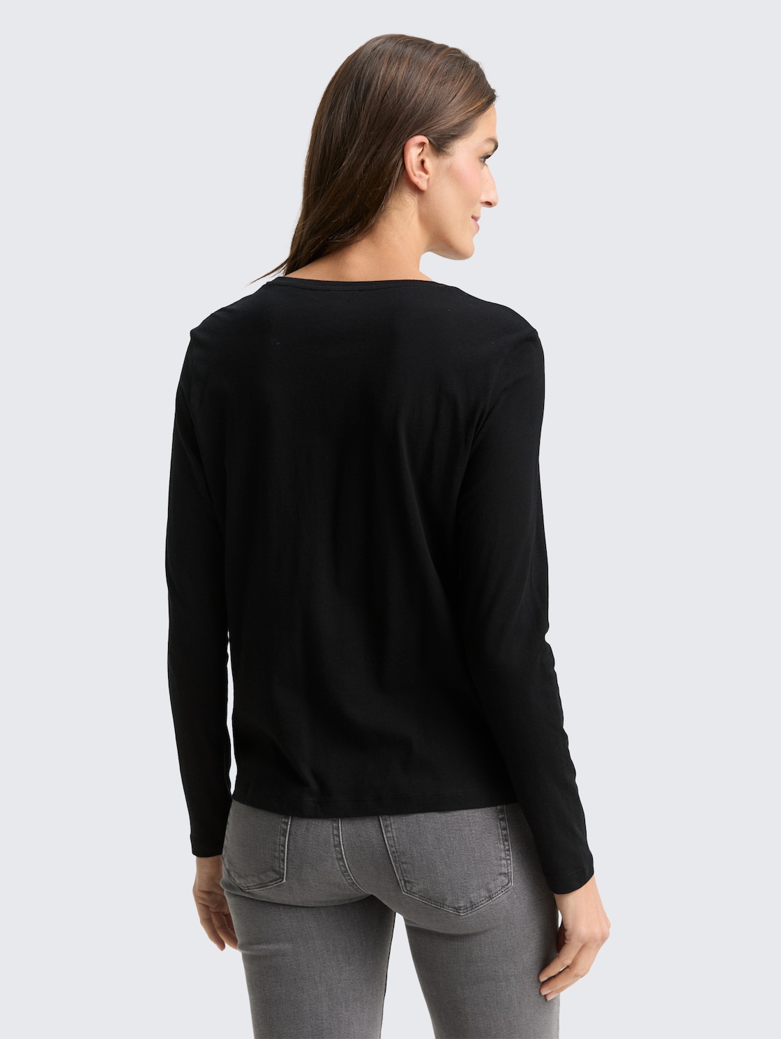 Thumbnail - TOM TAILOR Damen Langarmshirt mit Print, schwarz, Uni, Gr. L