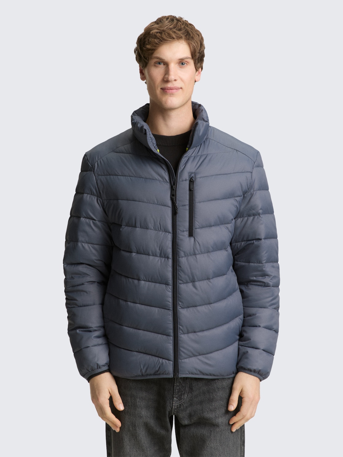 Thumbnail - TOM TAILOR DENIM Herren Lightweight Steppjacke mit Stehkragen, grau, Uni, Gr. L