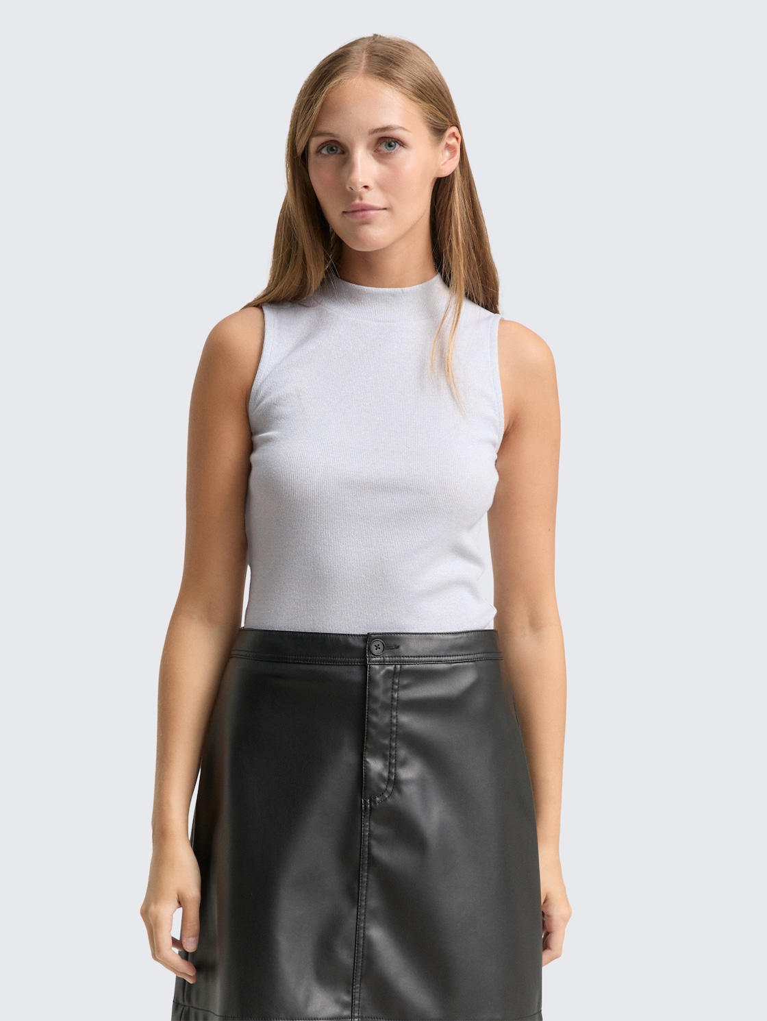 Thumbnail - TOM TAILOR DENIM Damen Slim Fit Top mit Glitzer-Effekt, weiß, Uni, Gr. XS