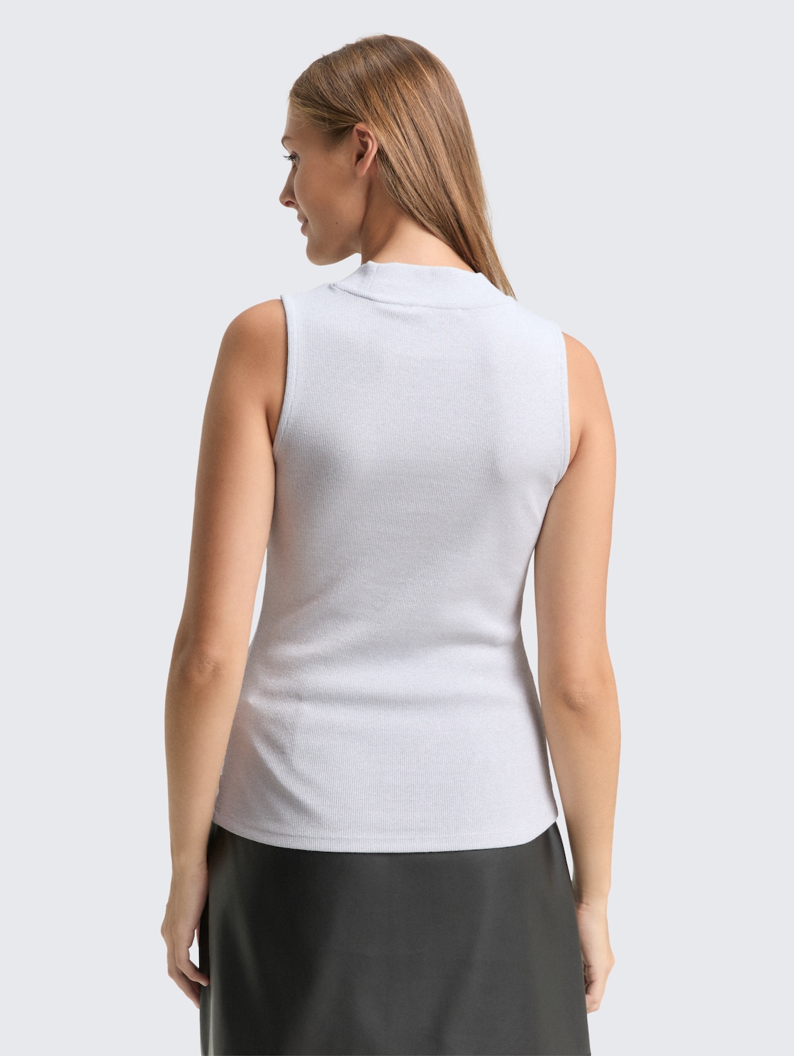 Thumbnail - TOM TAILOR DENIM Damen Slim Fit Top mit Glitzer-Effekt, weiß, Uni, Gr. XS