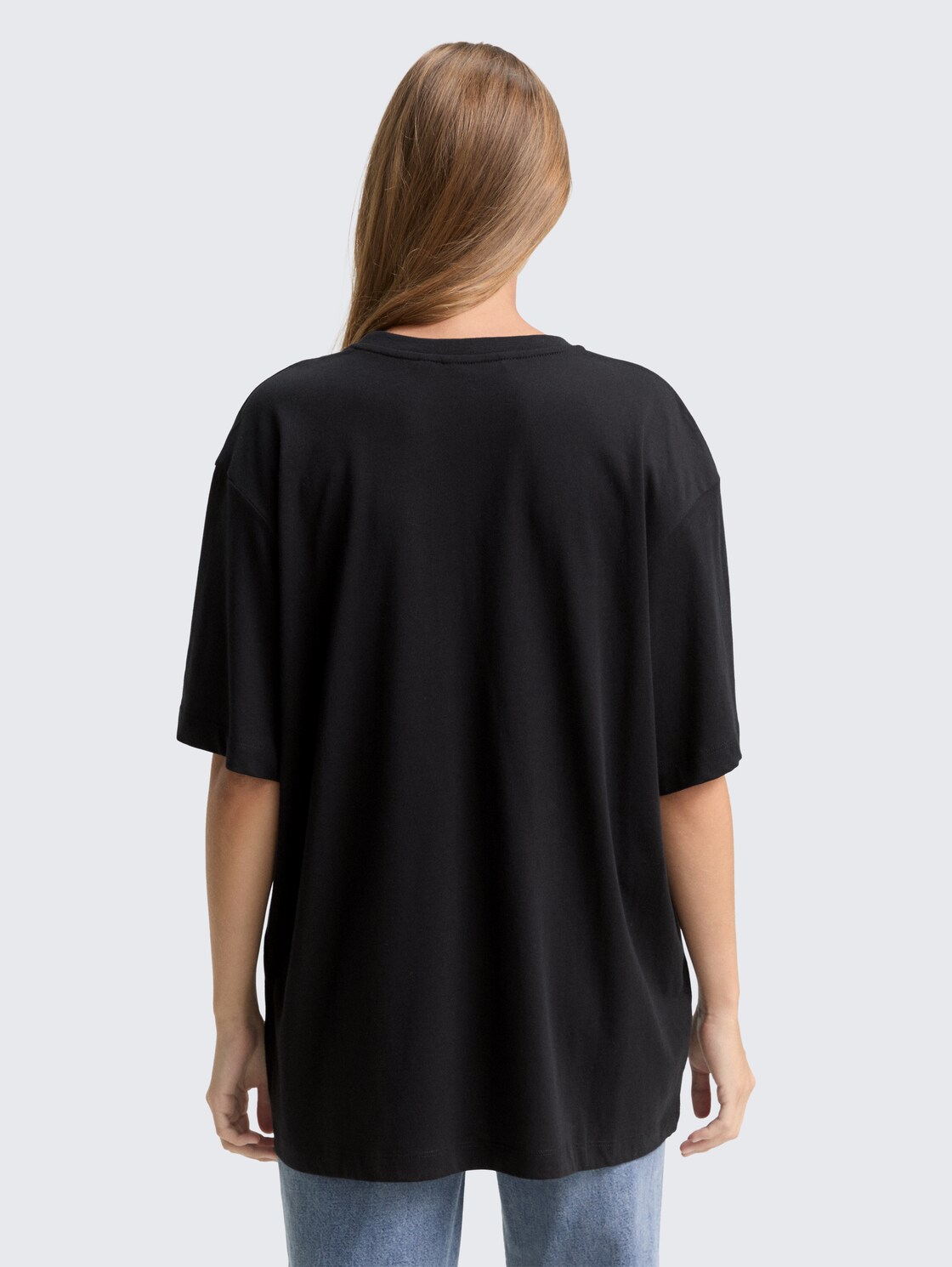 Thumbnail - TOM TAILOR DENIM Damen Oversize T-Shirt mit Strasssteinen, schwarz, Uni, Gr. M