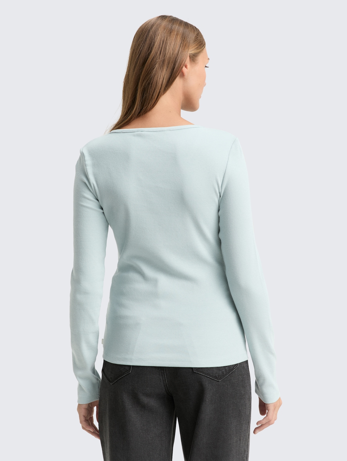 Thumbnail - TOM TAILOR DENIM Damen Slim Fit Langarmshirt mit Rippstruktur, blau, Uni, Gr. XS