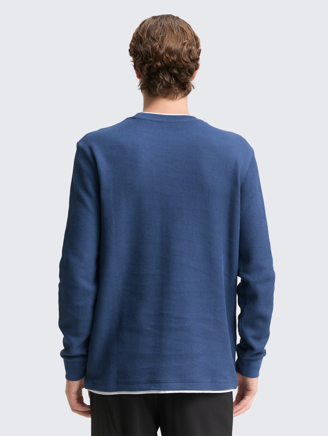 Thumbnail - TOM TAILOR DENIM Herren Langarmshirt im 2-in-1-Look, blau, Uni, Gr. XL