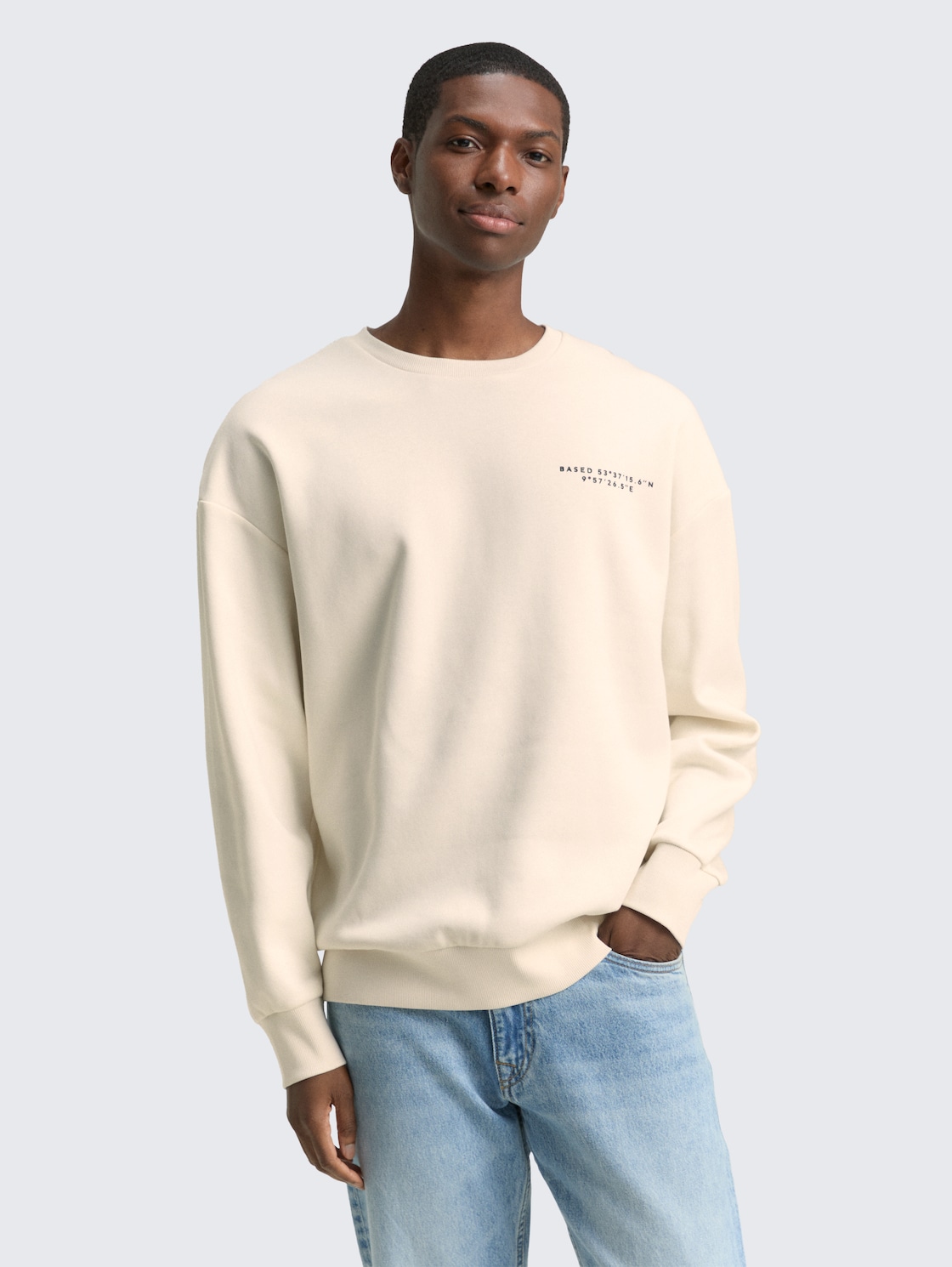Thumbnail - TOM TAILOR DENIM Herren Relaxed Sweatshirt mit Print, weiß, Uni, Gr. XS