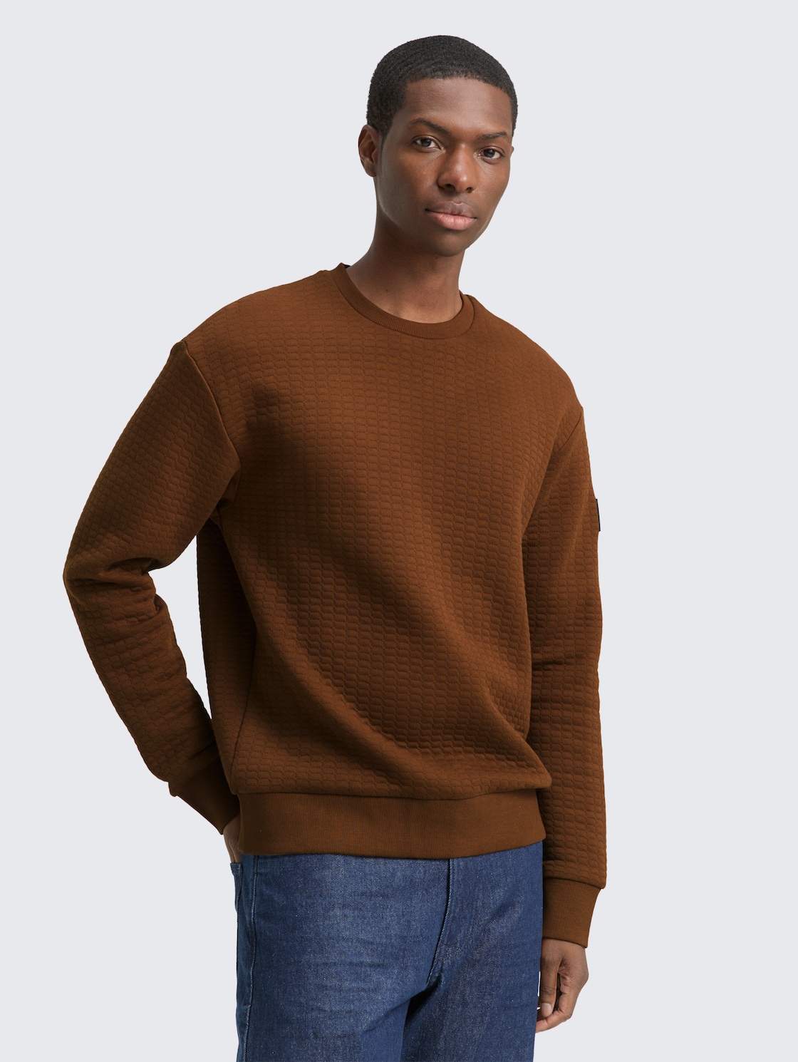 Thumbnail - TOM TAILOR DENIM Herren Sweatshirt mit Logo-Badge, braun, Uni, Gr. M