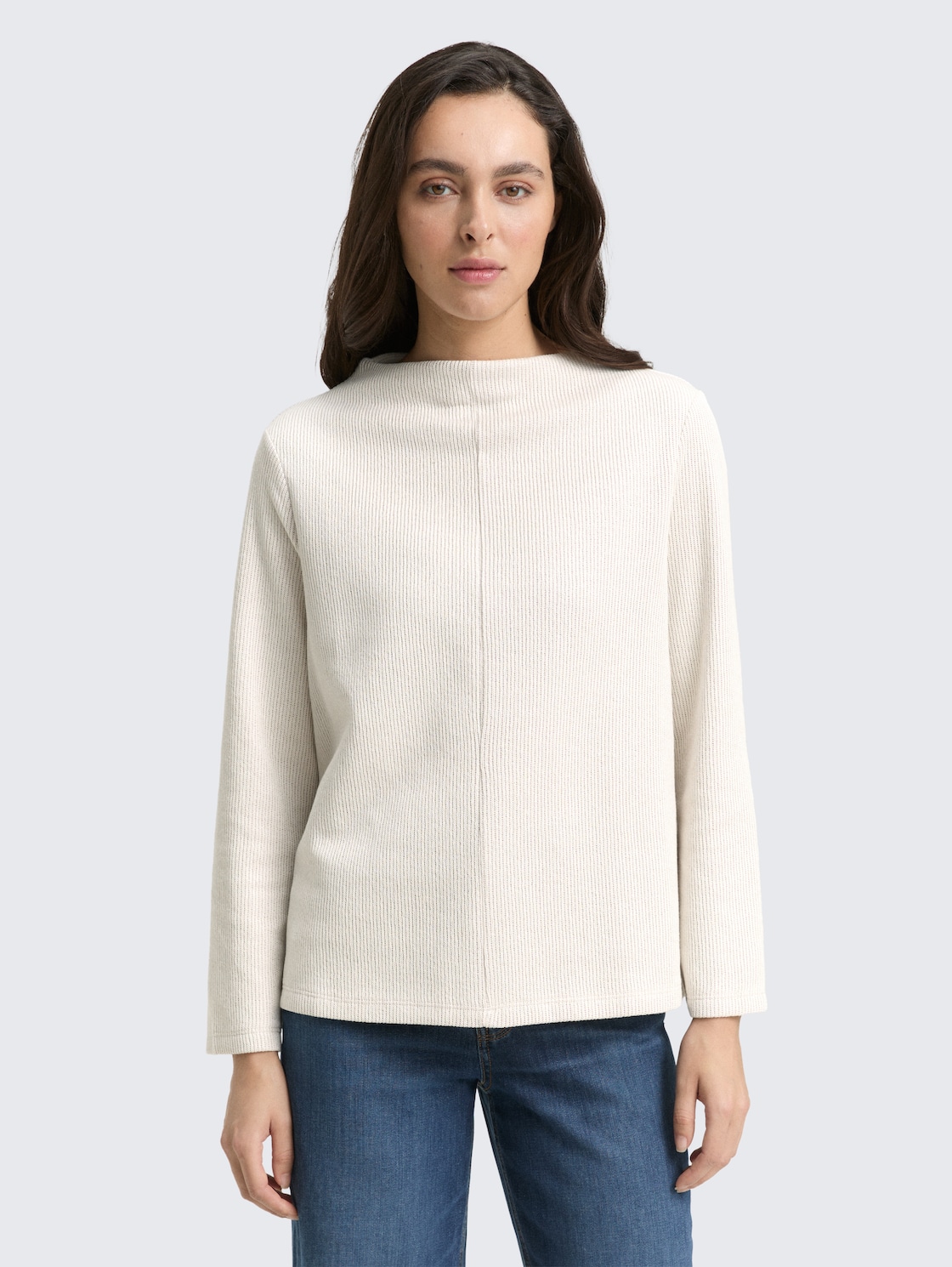 Thumbnail - TOM TAILOR Damen Sweatshirt mit Stehkragen, beige, Meliert, Gr. L