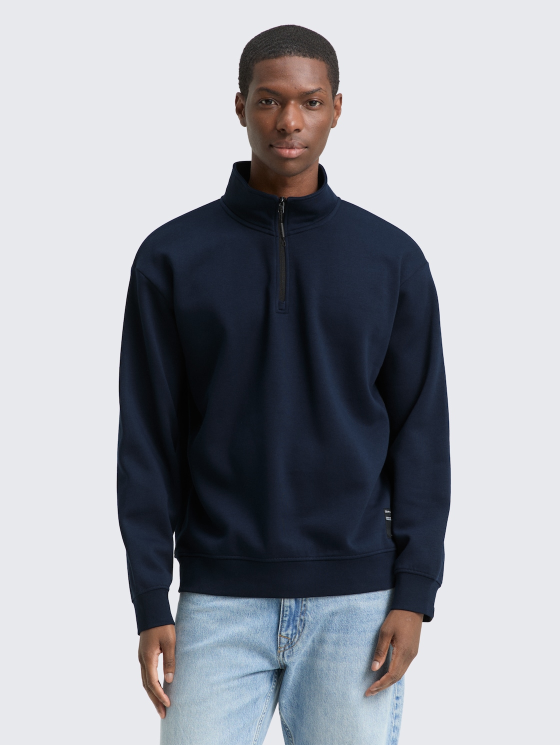 Thumbnail - TOM TAILOR DENIM Herren Troyer Sweatshirt mit Logo-Badge, blau, Uni, Gr. XL