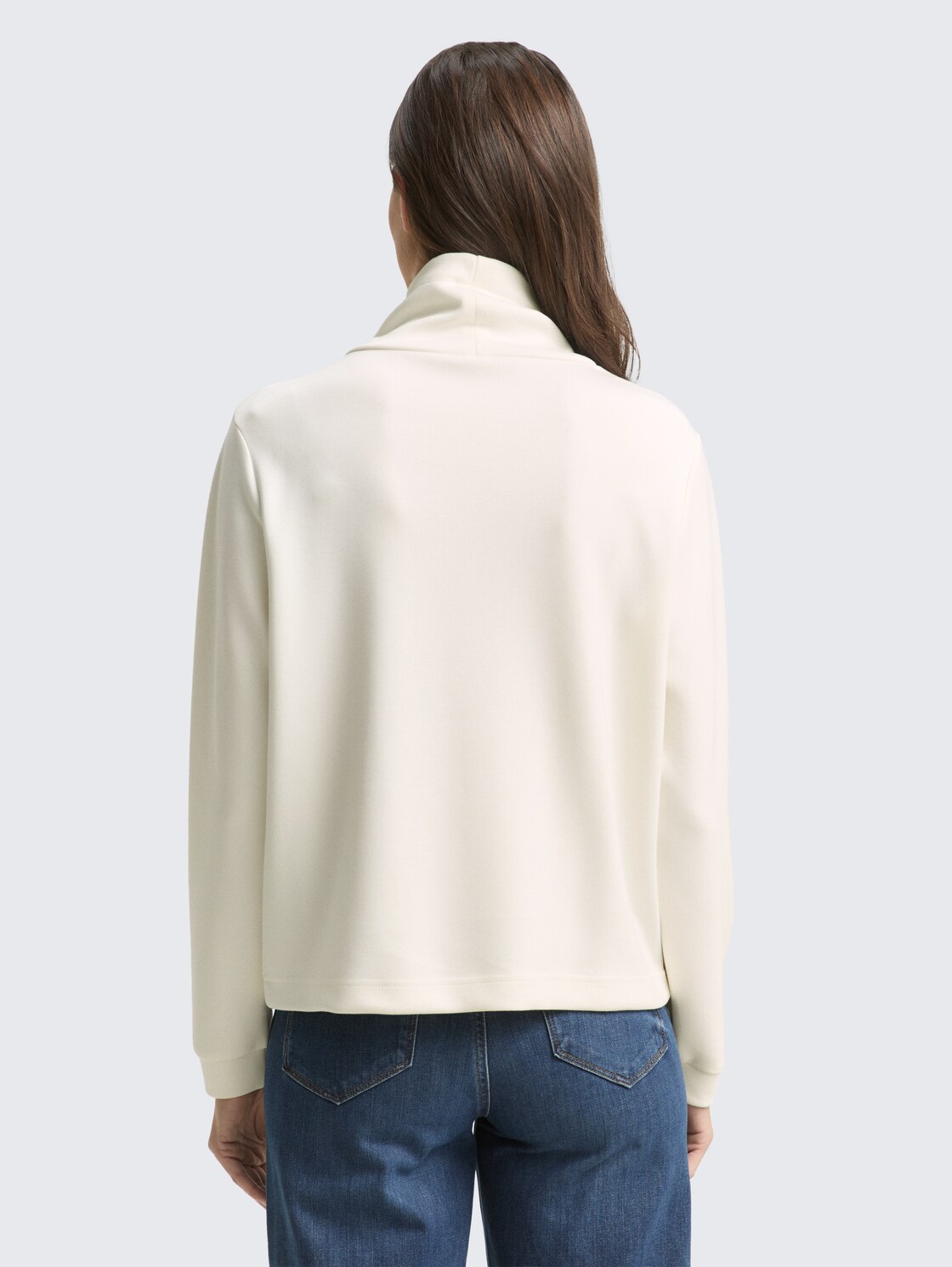 Thumbnail - TOM TAILOR Damen Scuba Sweatshirt mit Stehkragen, weiß, Uni, Gr. L