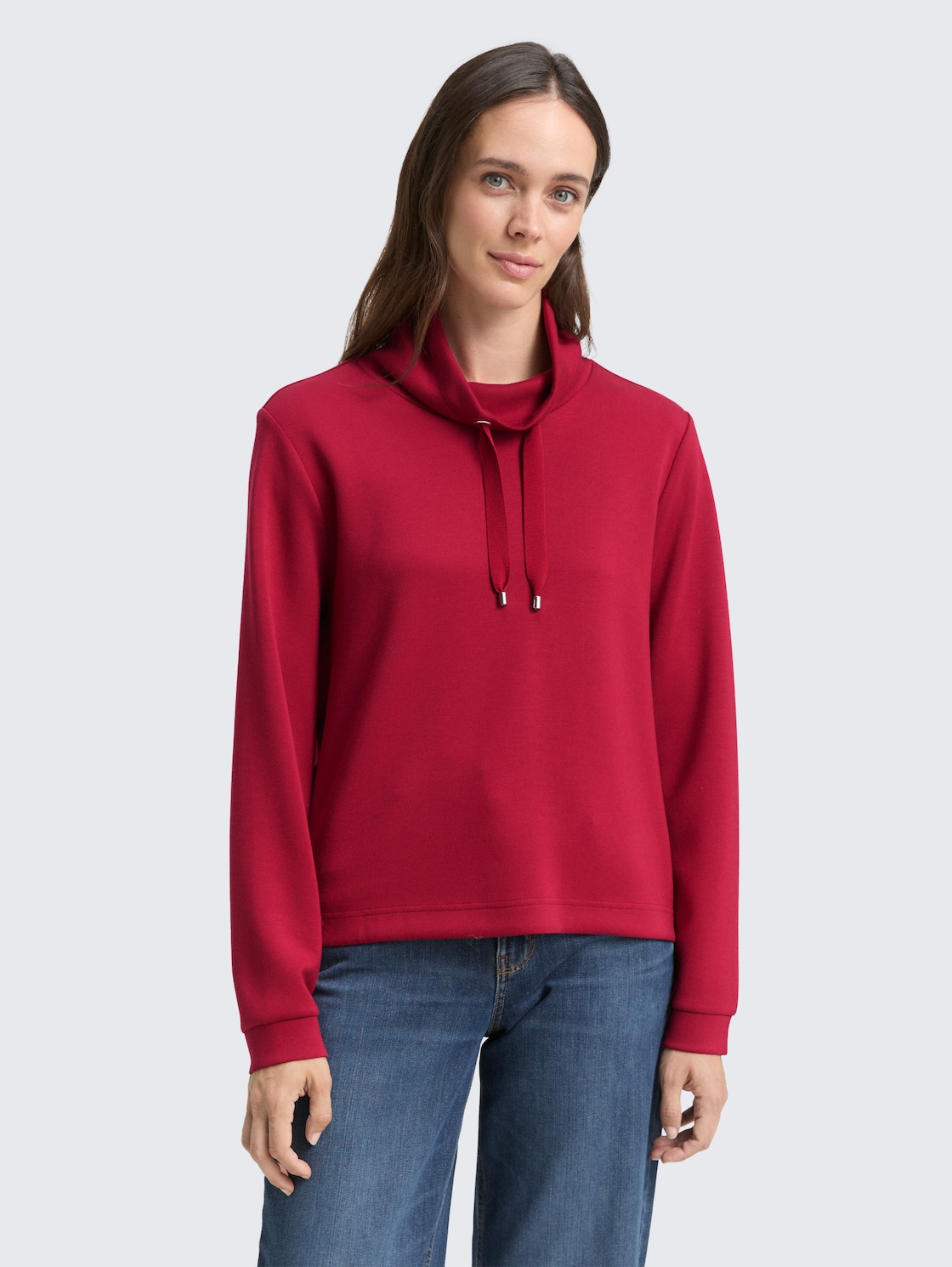 Thumbnail - TOM TAILOR Damen Scuba Sweatshirt mit Stehkragen, rot, Uni, Gr. S